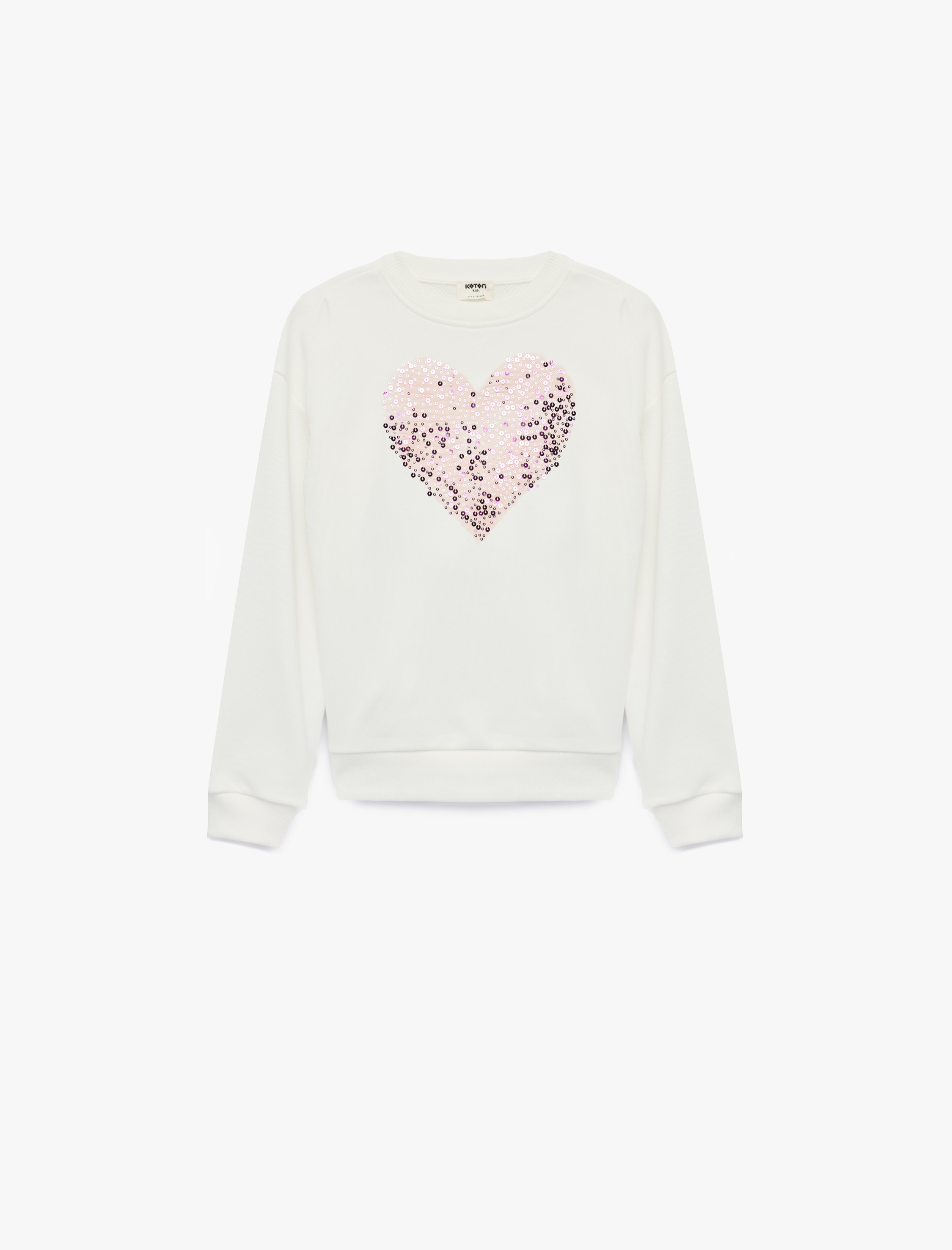  Kız Çocuk Kalp Detaylı Pullu Payetli Bisiklet Yaka Uzun Kollu Sweatshirt