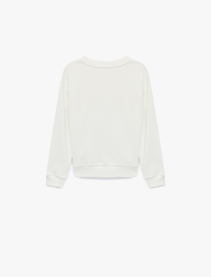 Kız Çocuk Kalp Detaylı Pullu Payetli Bisiklet Yaka Uzun Kollu Sweatshirt