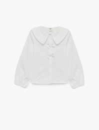 Fiyonklu Uzun Kollu Oversize Pamuklu Bebe Yaka Gömlek