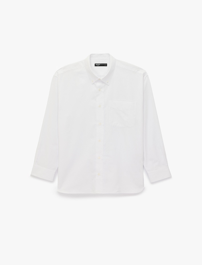  Pamuklu Düğmeli Yaka Oversize Uzun Kollu Oxford Gömlek