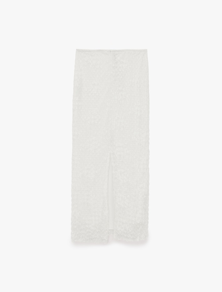  Slim Fit Normal Bel Midi Yırtmaçlı Dantel Etek