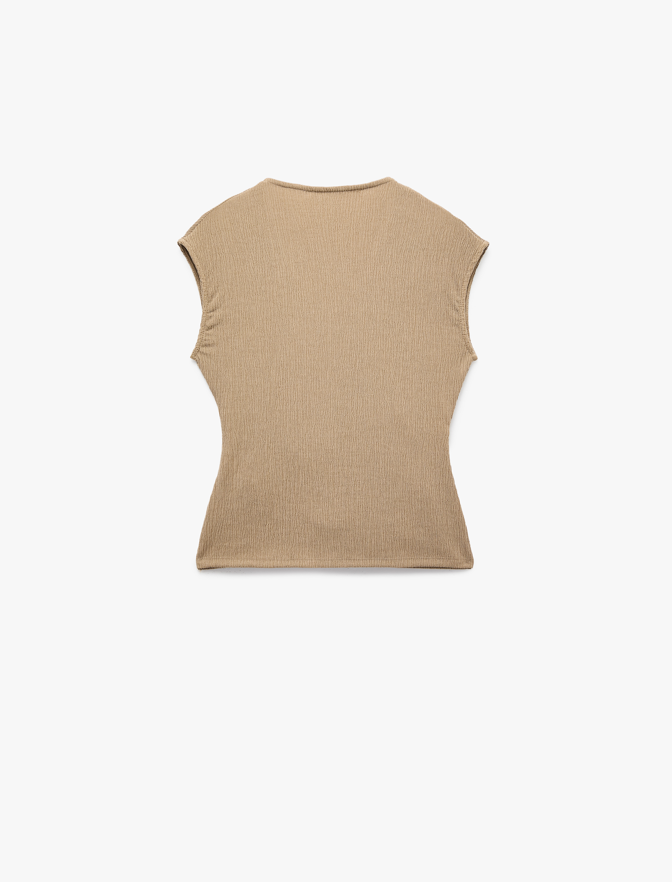   Slim Fit Bürümcük Kumaş Dokulu Metal Aksesuarlı Kruvaze Kolsuz Bluz