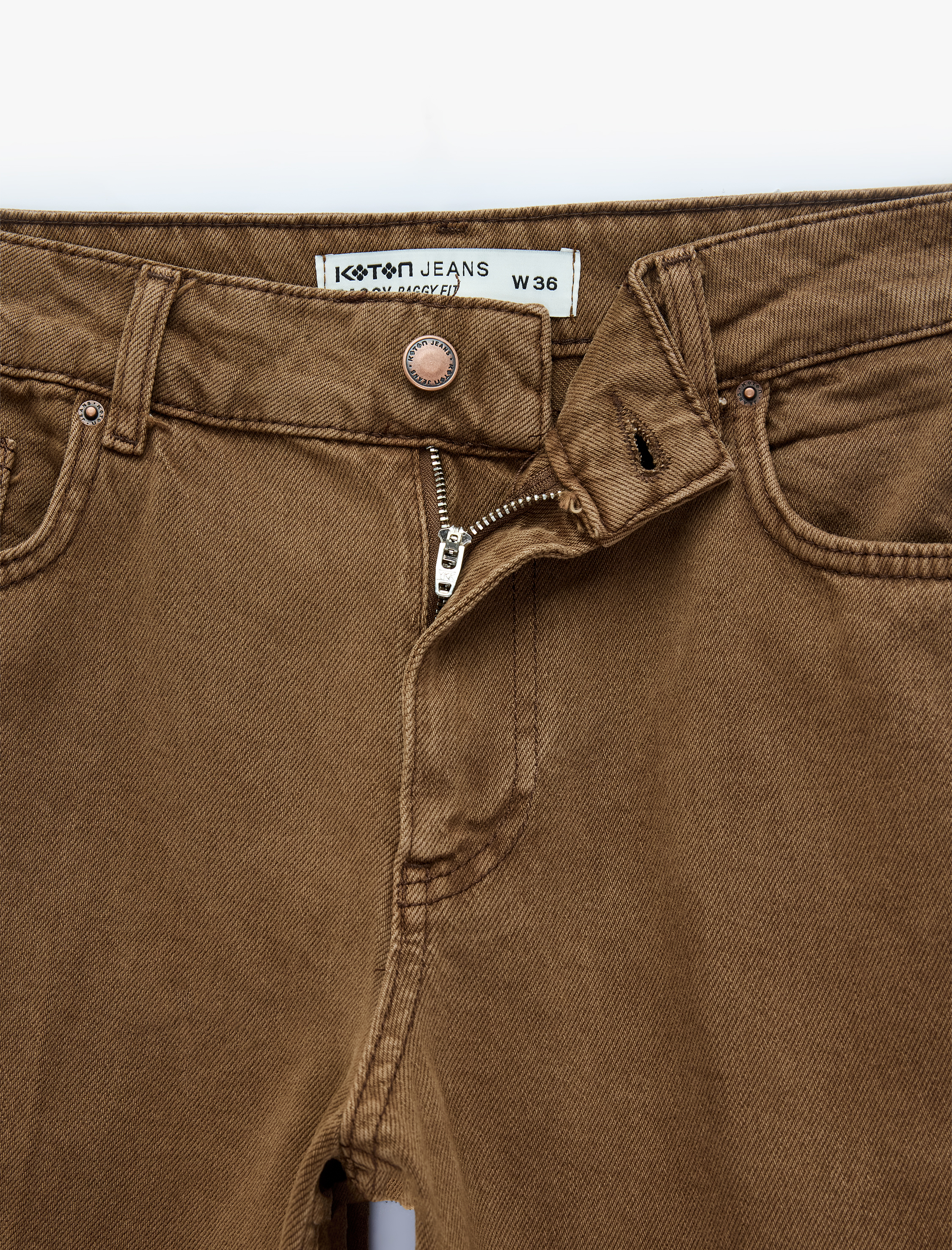   Pamuklu Normal Bel Cepli Düğmeli Rahat Kalıp Düz Paça Baggy Pantolon - Baggy Jeans