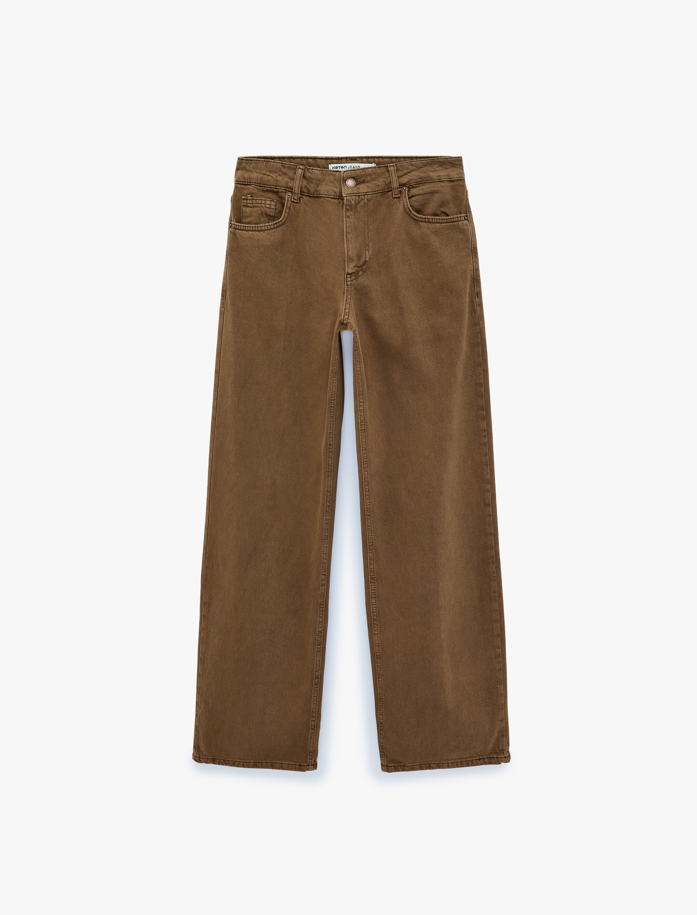   Pamuklu Normal Bel Cepli Düğmeli Rahat Kalıp Düz Paça Baggy Pantolon - Baggy Jeans