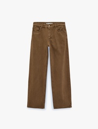 Pamuklu Normal Bel Cepli Düğmeli Rahat Kalıp Düz Paça Baggy Pantolon - Baggy Jeans