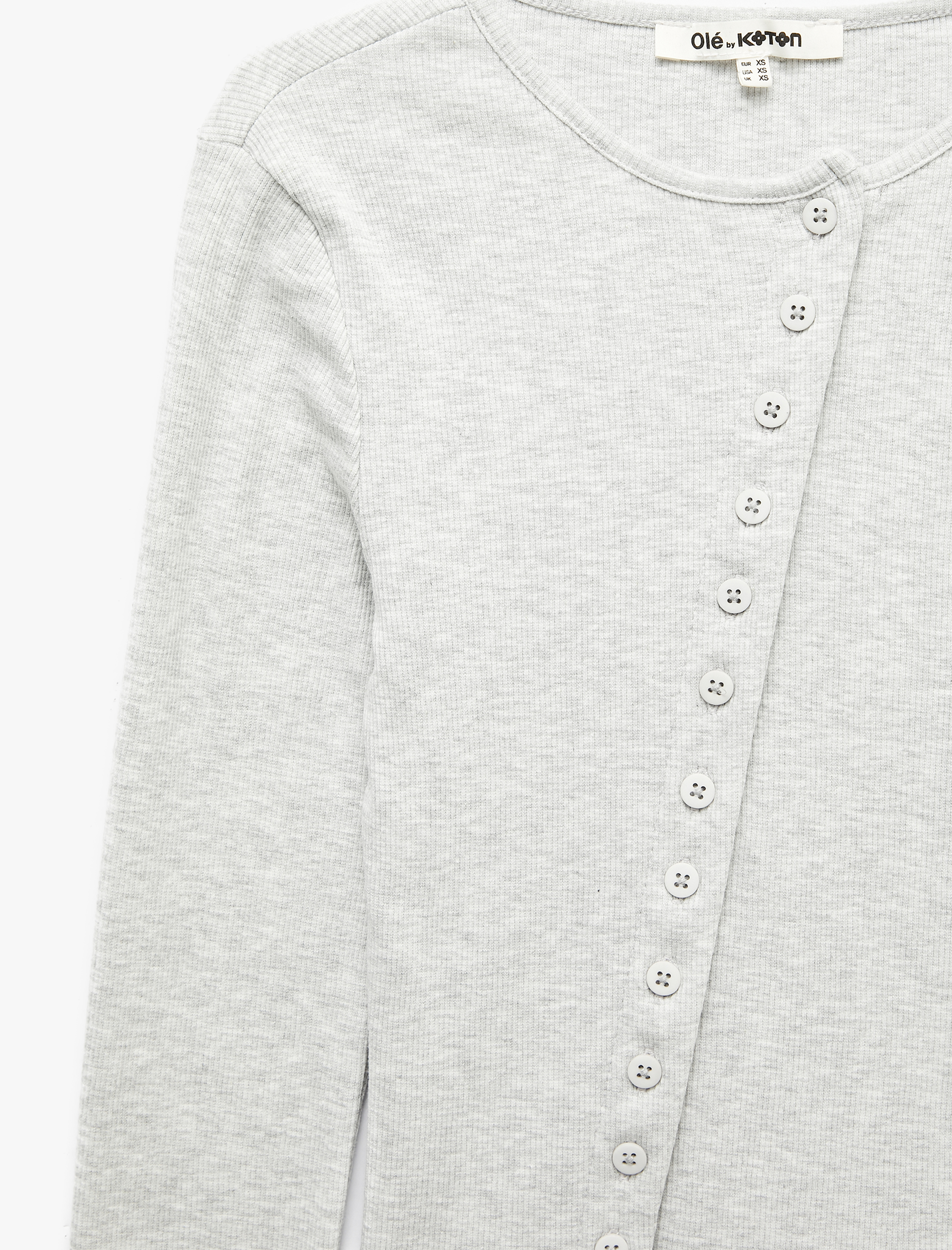   Slim Fit Pamuklu Bisiklet Yaka Asimetrik Düğmeli Uzun Kollu Tişört