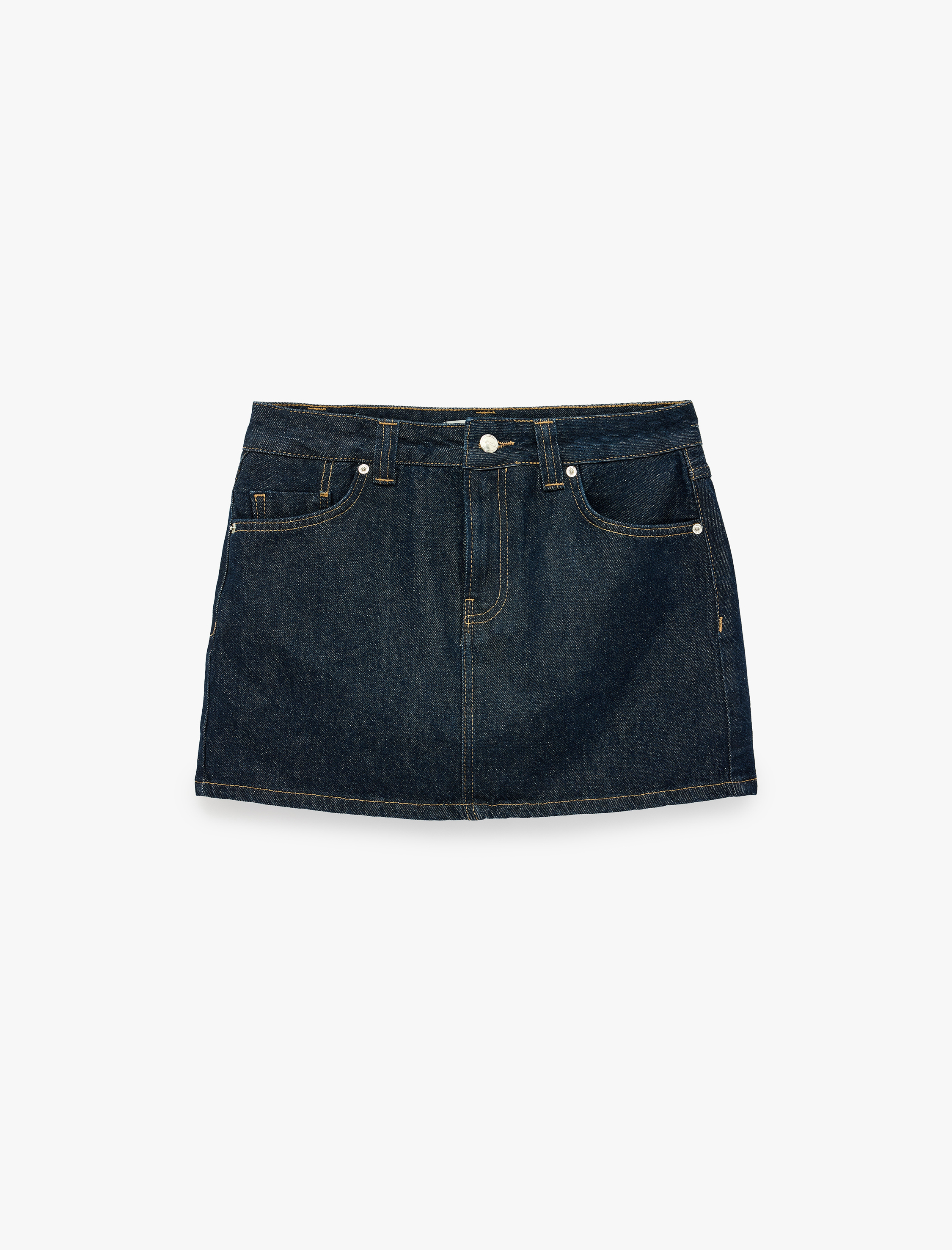   Normal Bel Cepli Pamuklu Mini Denim Şort Etek