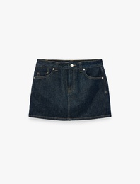 Normal Bel Cepli Pamuklu Mini Denim Şort Etek