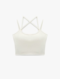 Sırt Detaylı Slim Fit İp Askılı Kolsuz Crop Spor Atlet