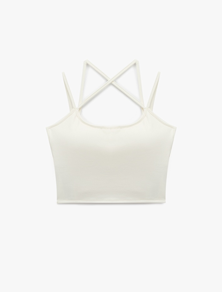  Sırt Detaylı Slim Fit İp Askılı Kolsuz Crop Spor Atlet