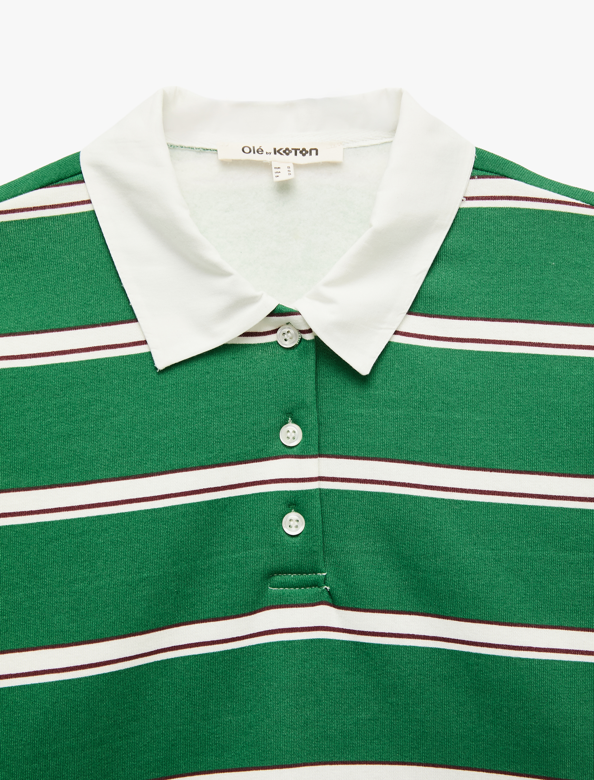   Rahat Kalıp Pamuklu Şardonlu Düğmeli Polo Yaka Çizgili Sweatshirt