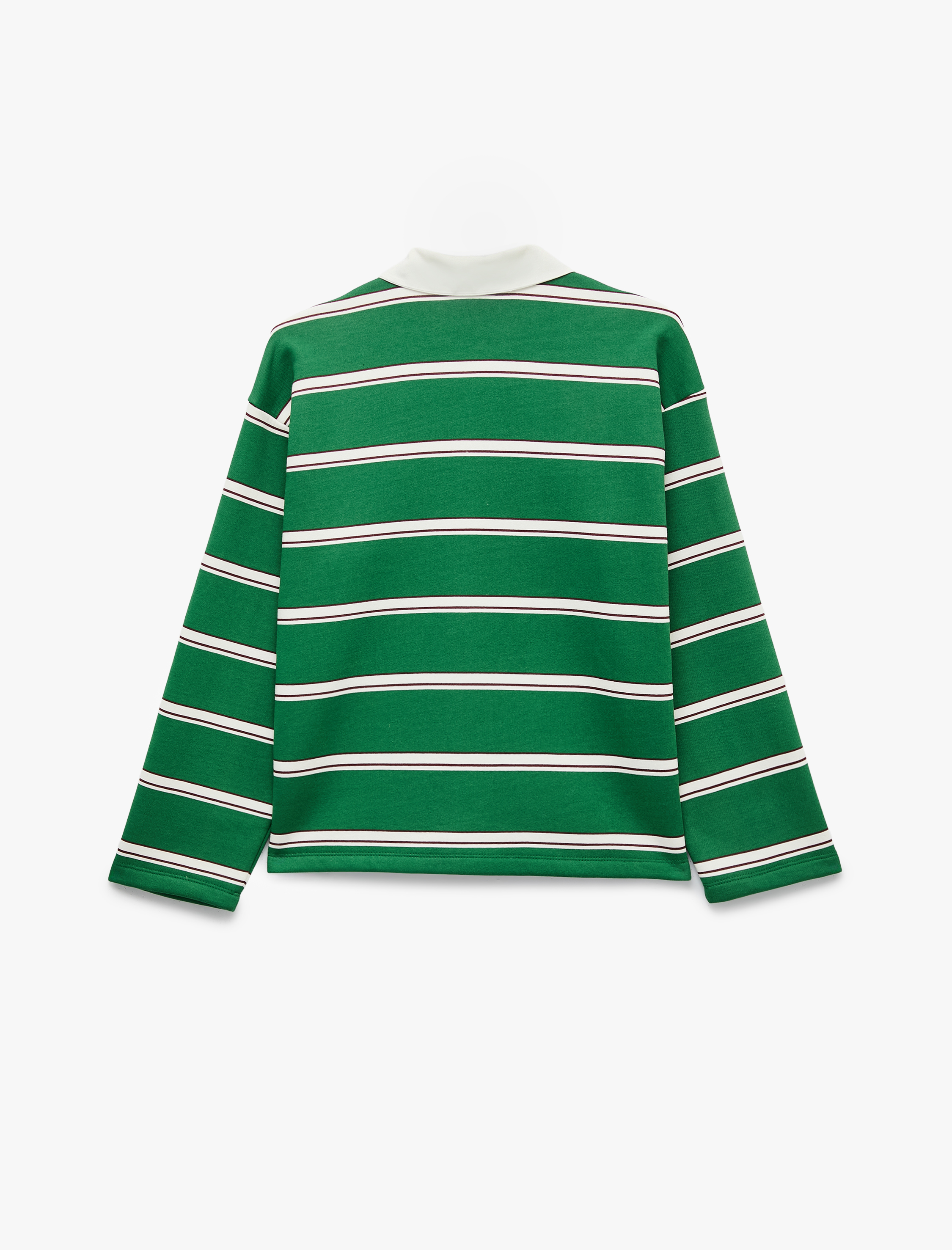   Rahat Kalıp Pamuklu Şardonlu Düğmeli Polo Yaka Çizgili Sweatshirt