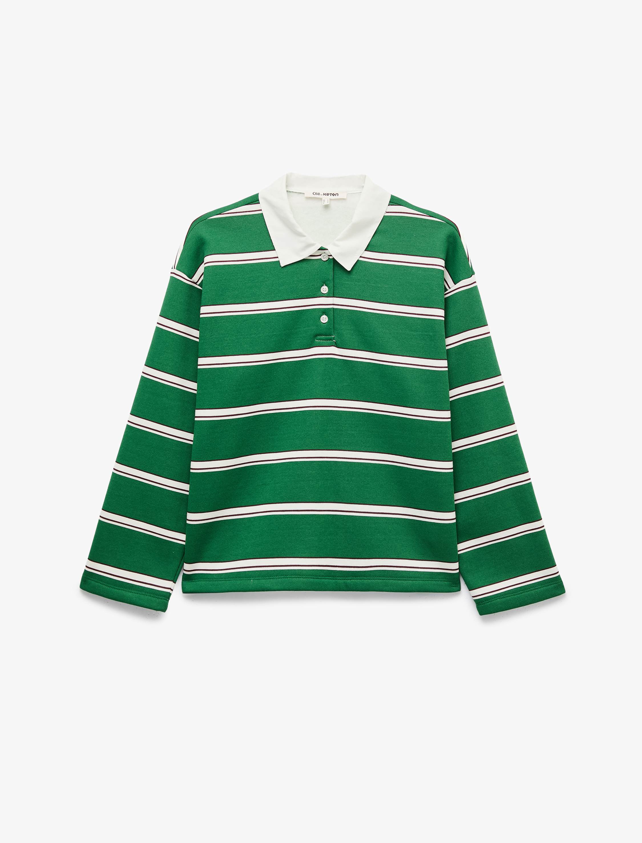   Rahat Kalıp Pamuklu Şardonlu Düğmeli Polo Yaka Çizgili Sweatshirt