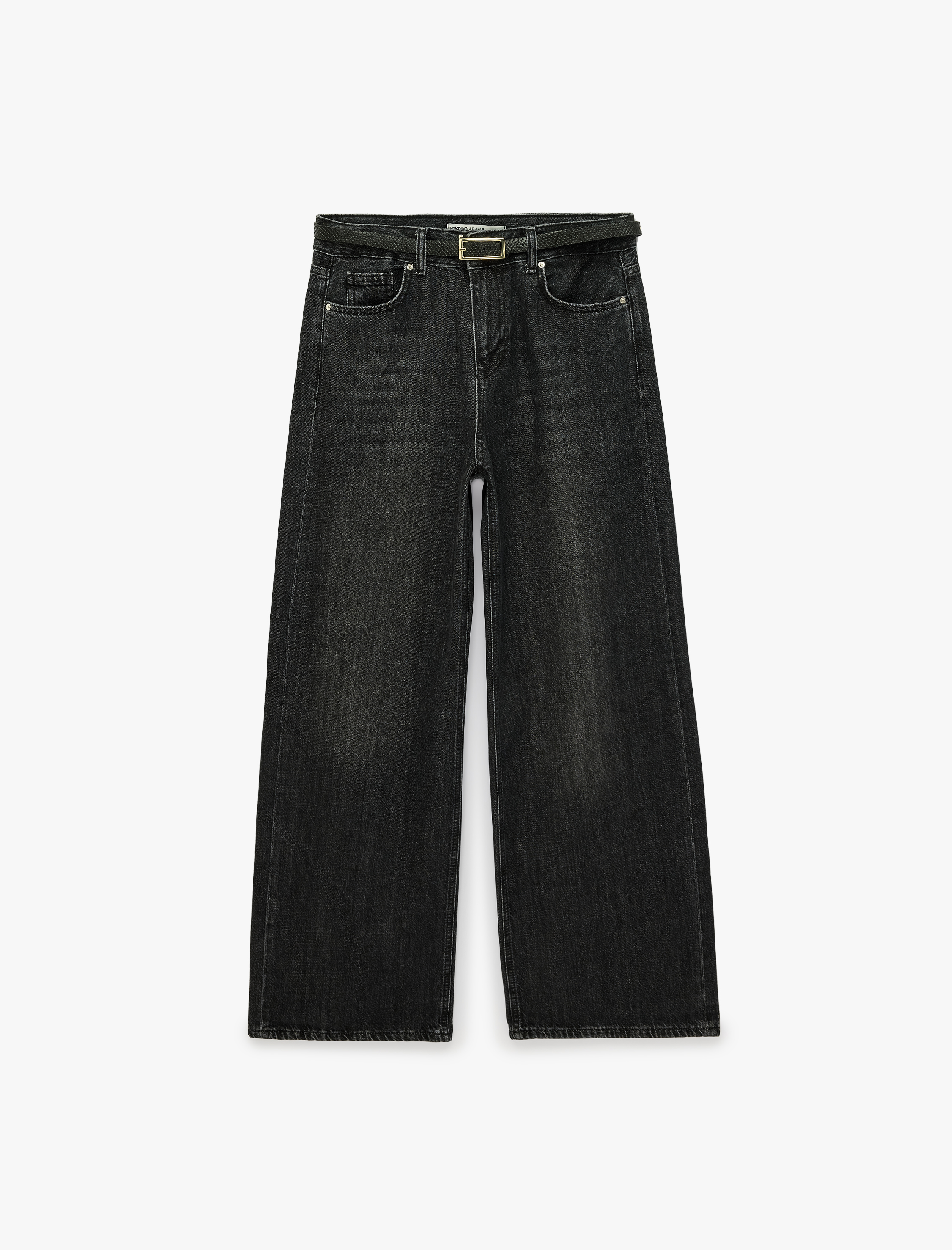   Düğmeli Cep Detaylı Normal Bel Bol Kalıp Denim Pantolon - Loose Straight Fit Jean