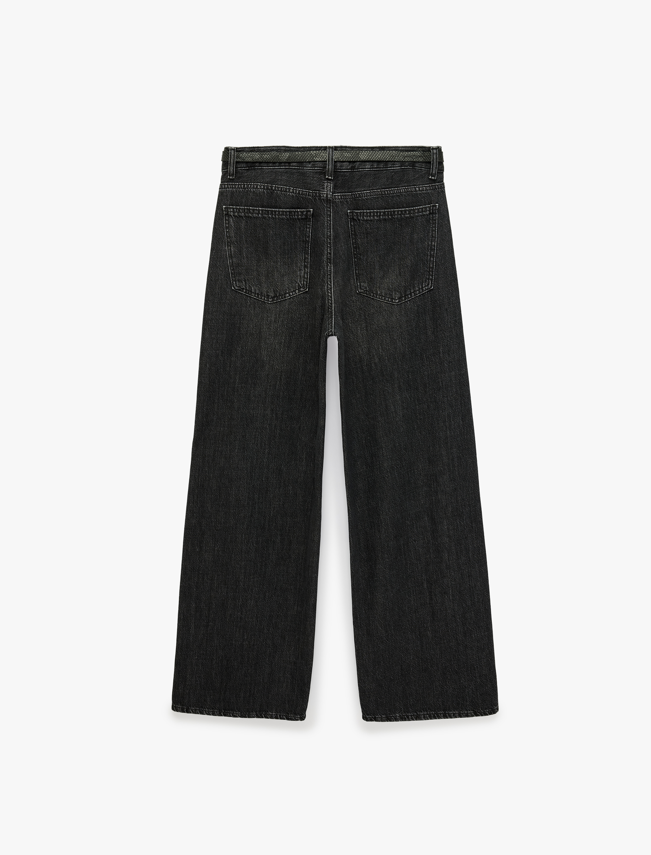   Düğmeli Cep Detaylı Normal Bel Bol Kalıp Denim Pantolon - Loose Straight Fit Jean
