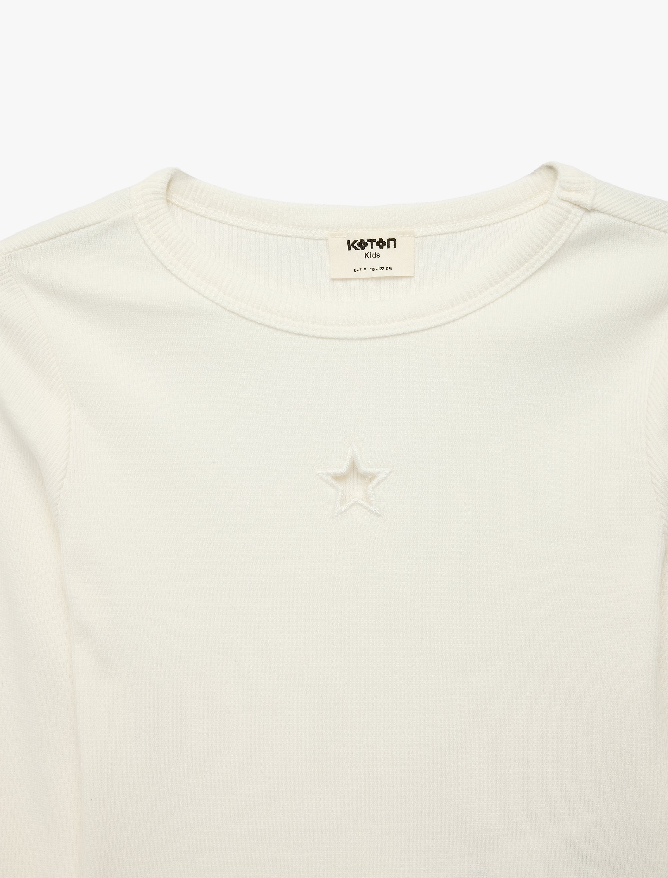  Kız Çocuk Yıldız Pencere Detaylı Slim Fit Kaşkorse Pamuklu Bisiklet Yaka Kısa Kollu Crop Tişört