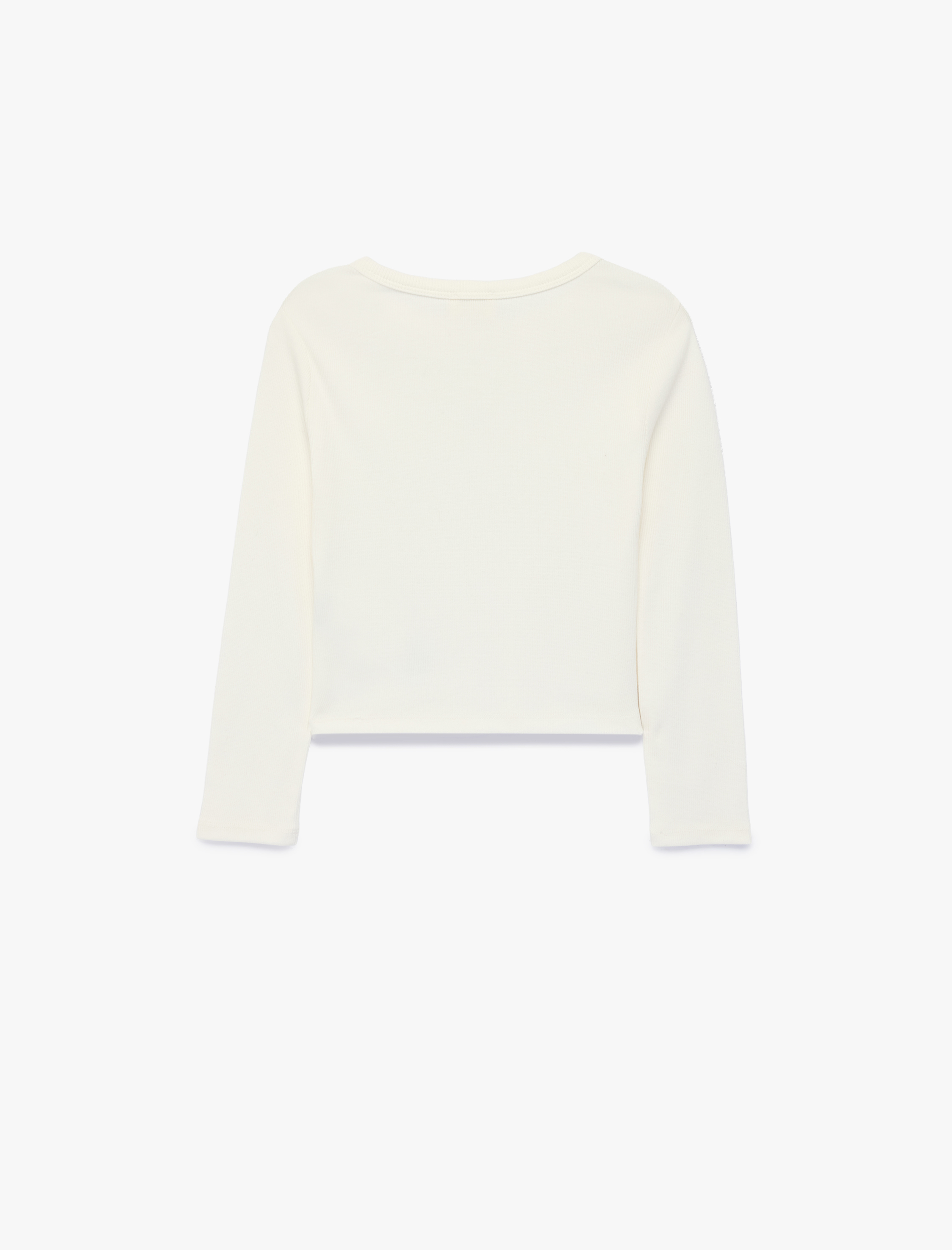  Kız Çocuk Yıldız Pencere Detaylı Slim Fit Kaşkorse Pamuklu Bisiklet Yaka Kısa Kollu Crop Tişört
