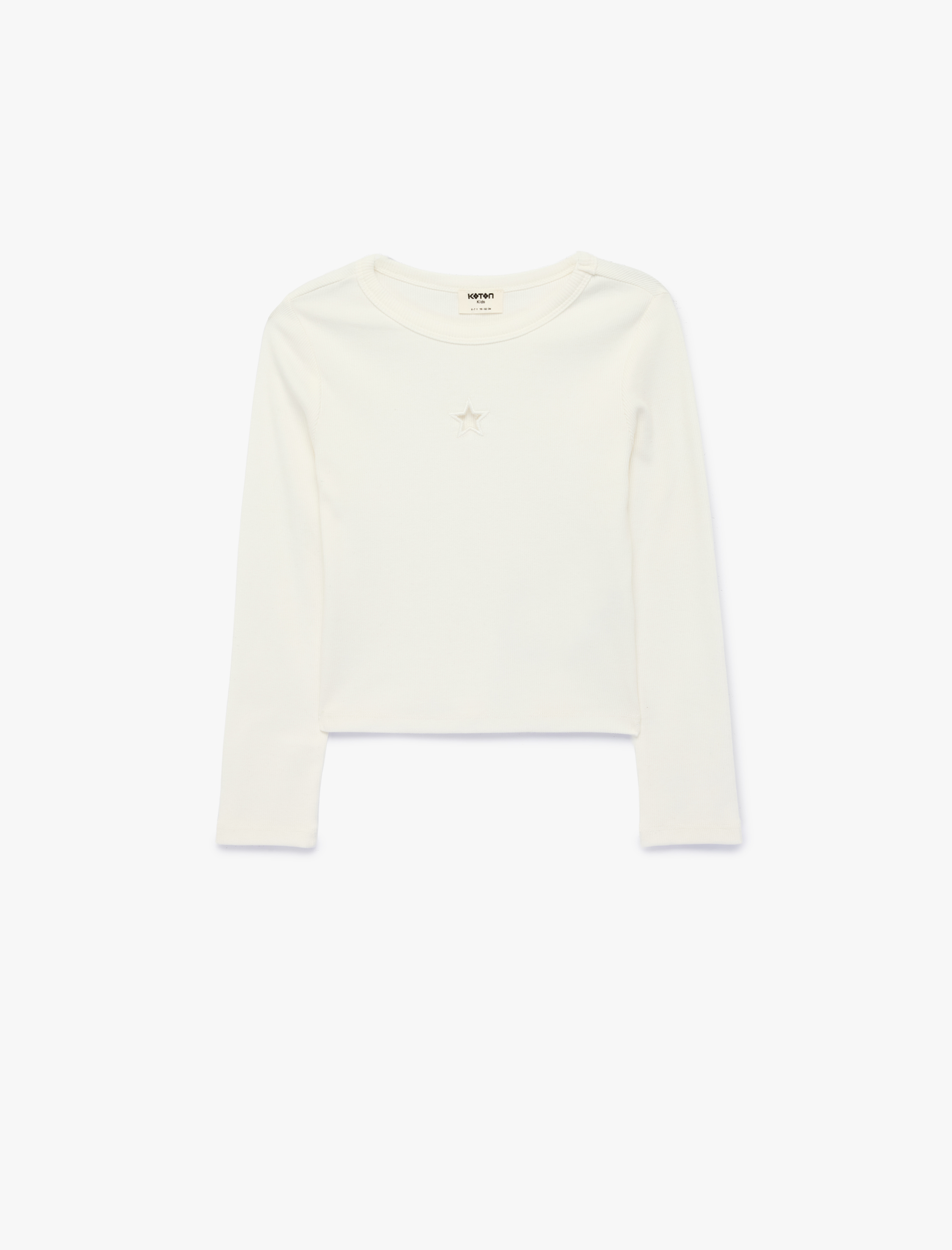 Kız Çocuk Yıldız Pencere Detaylı Slim Fit Kaşkorse Pamuklu Bisiklet Yaka Kısa Kollu Crop Tişört