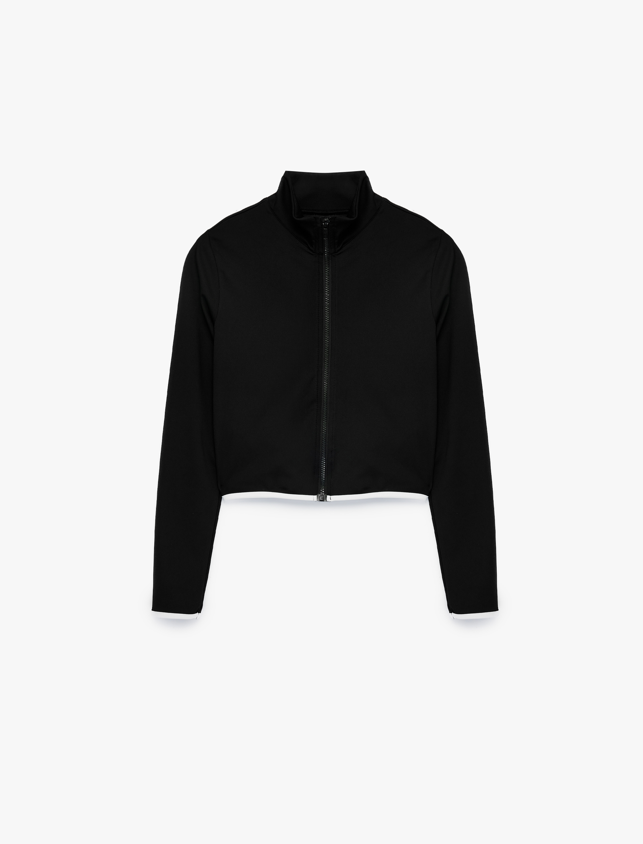   Slim Fit Dik Yaka Fermuarlı Uzun Kollu Biyeli Spor Tişört