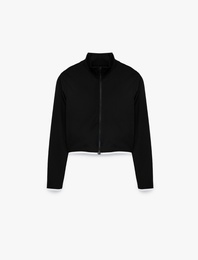 Slim Fit Dik Yaka Fermuarlı Uzun Kollu Biyeli Spor Tişört