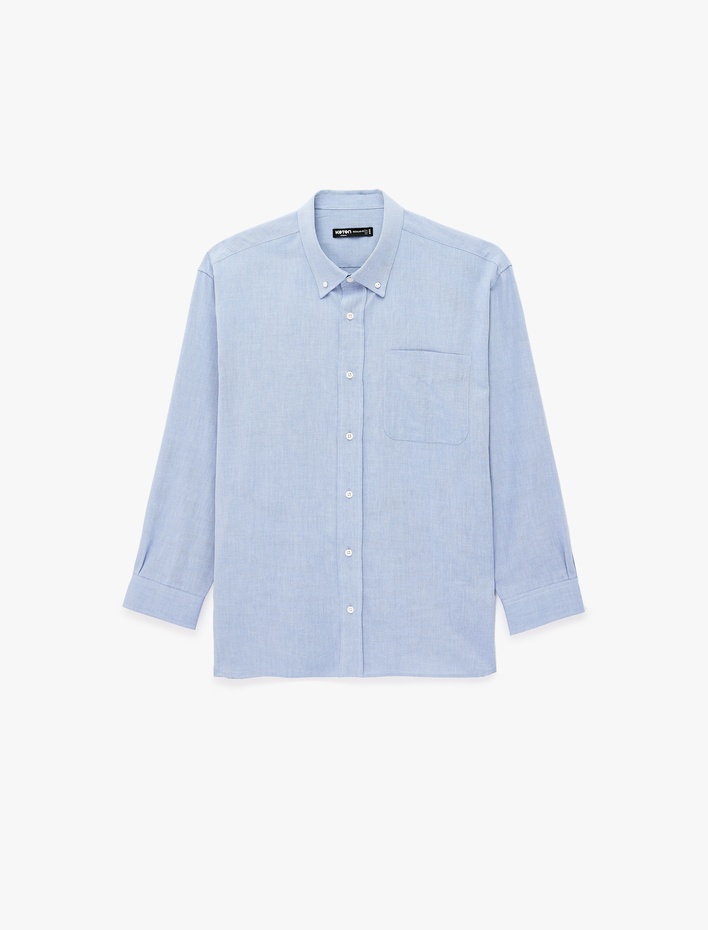  Pamuklu Düğmeli Yaka Oversize Uzun Kollu Oxford Gömlek