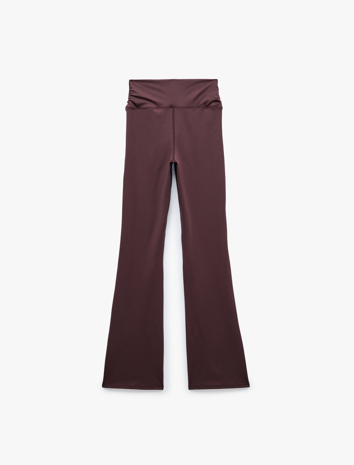  Slim Fit Yüksek Bel Büzgülü İspanyol Paça Spor Tayt