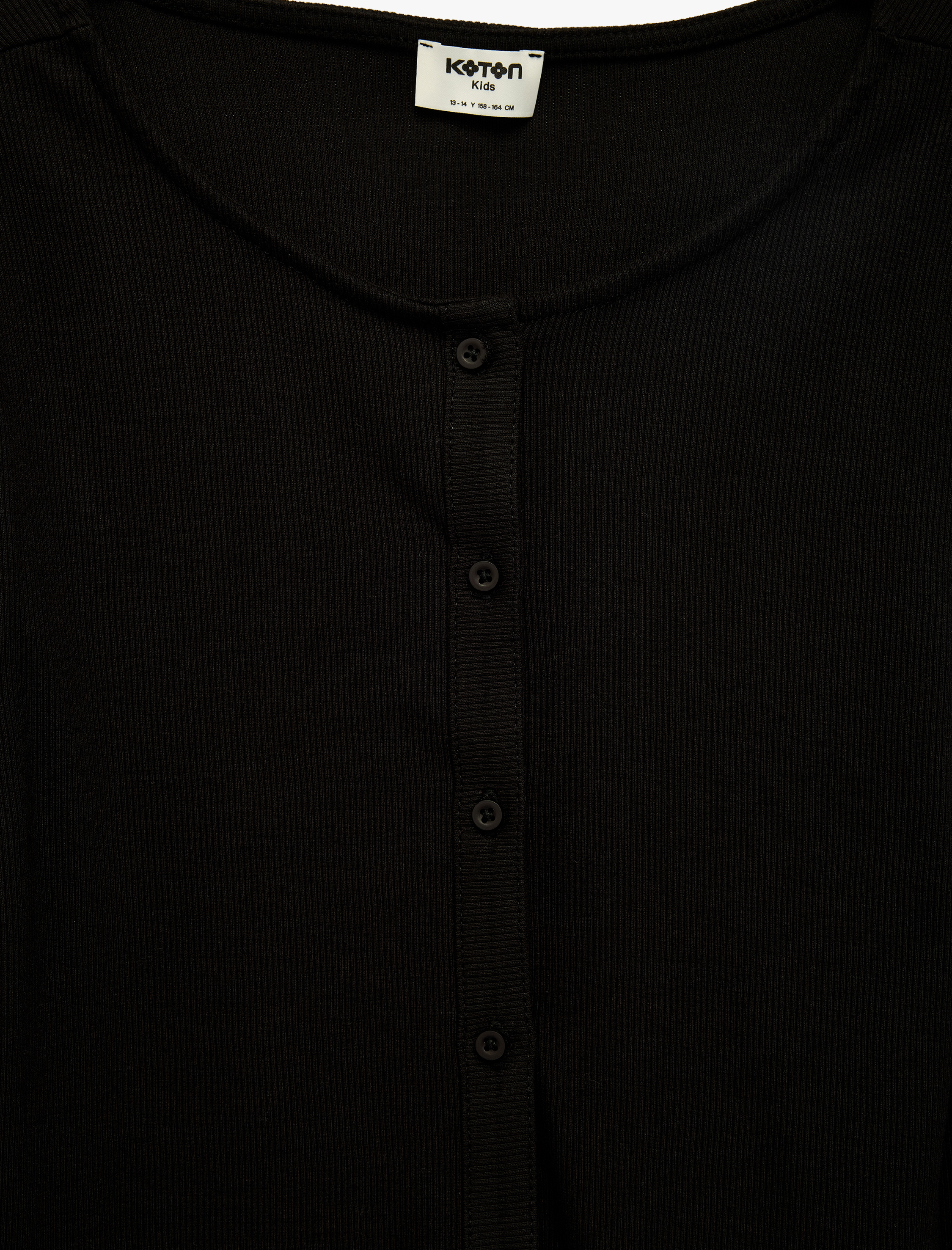  Kız Çocuk Pamuklu Slim Fit Bisiklet Yaka Uzun Kollu Düğmeli Ribanalı Tişört