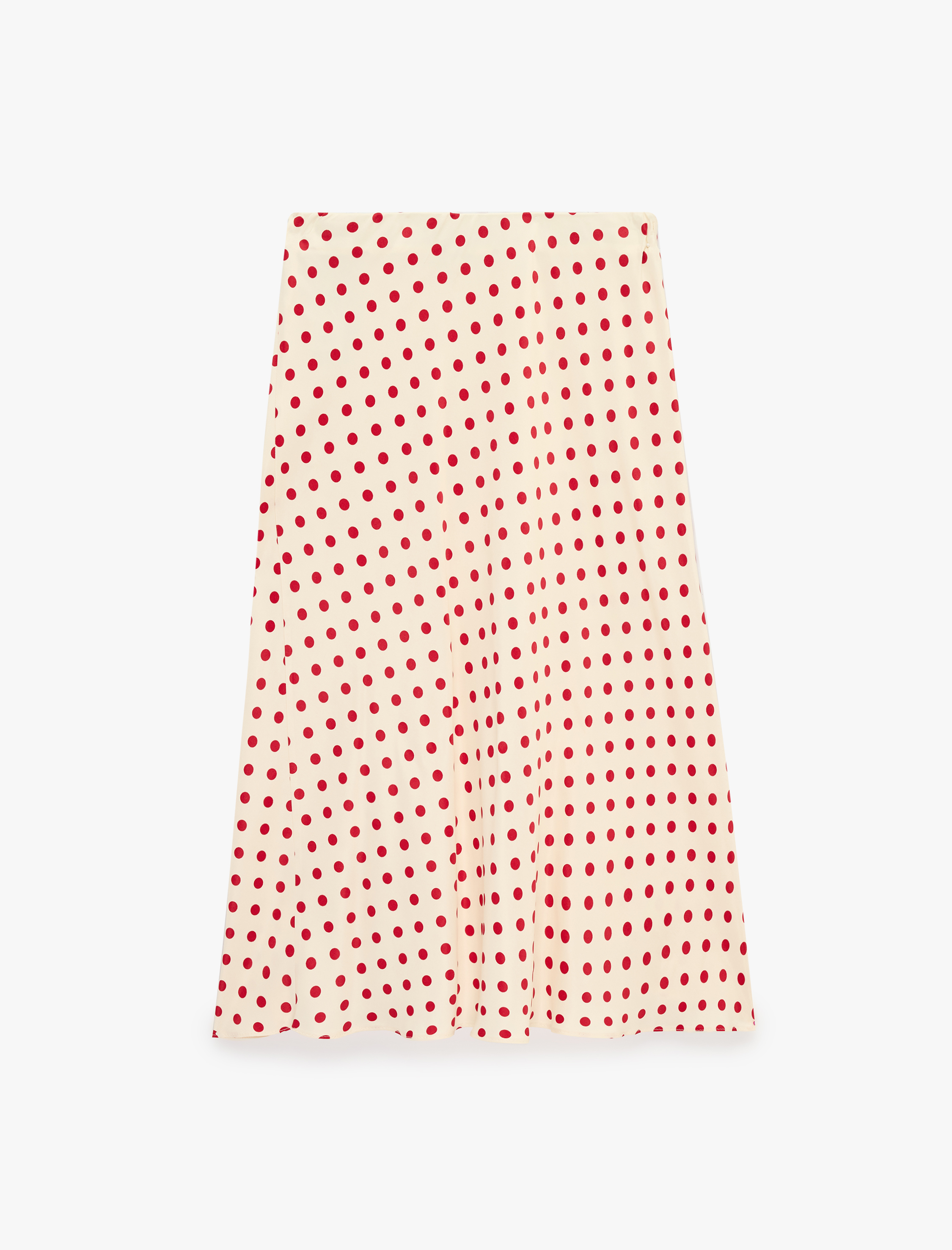   Slim Fit Viskon Puantiye Desenli Balık Kesim Saten Midi Etek