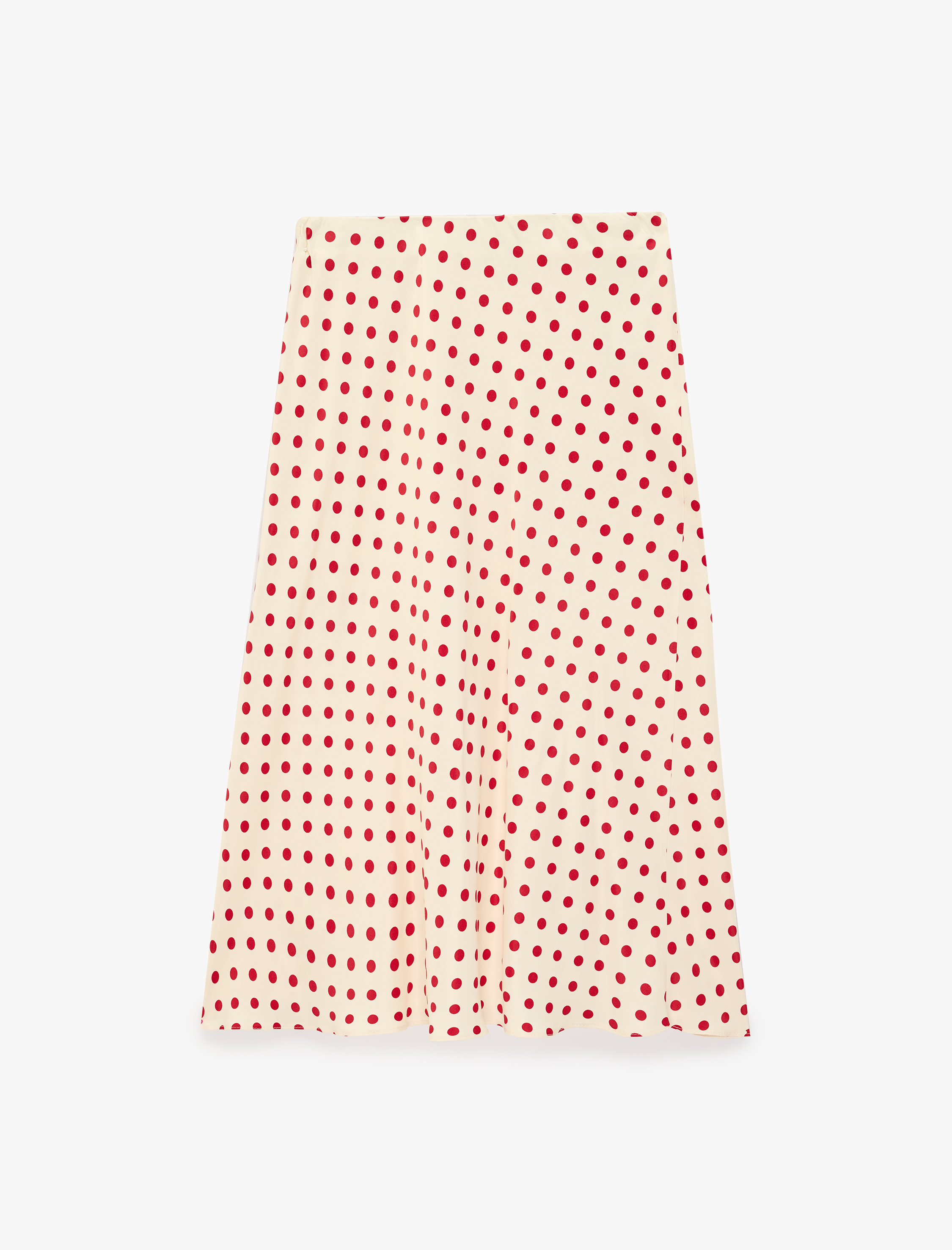   Slim Fit Viskon Puantiye Desenli Balık Kesim Saten Midi Etek