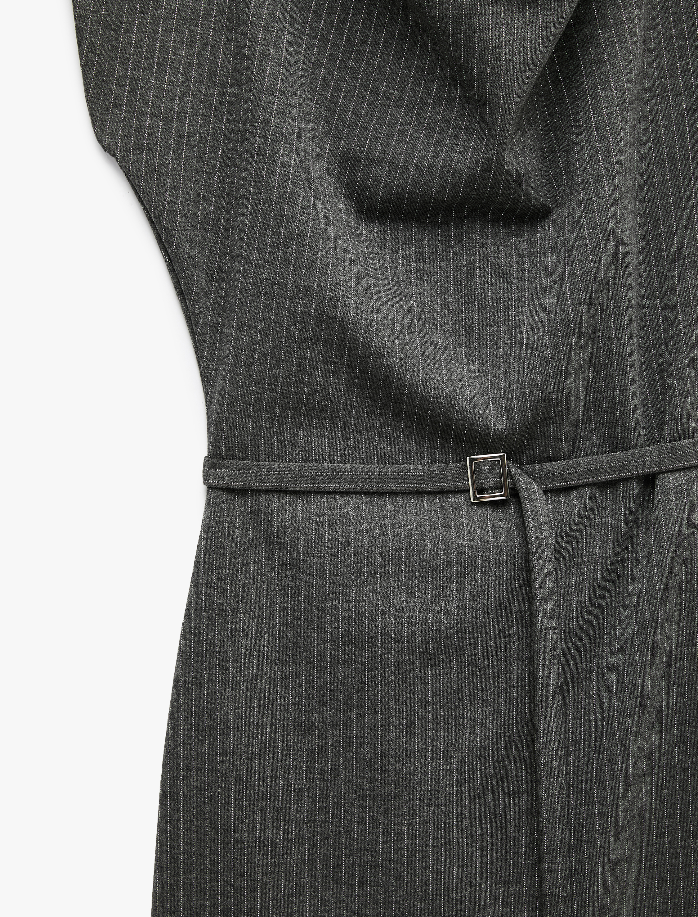   Kolsuz Balık Form Slim Fit Çizgili Asimetrik Degaje Yaka Kemerli Midi Elbise