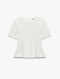 Slim Fit Bisiklet Yaka Kısa Kollu Peplum Bluz