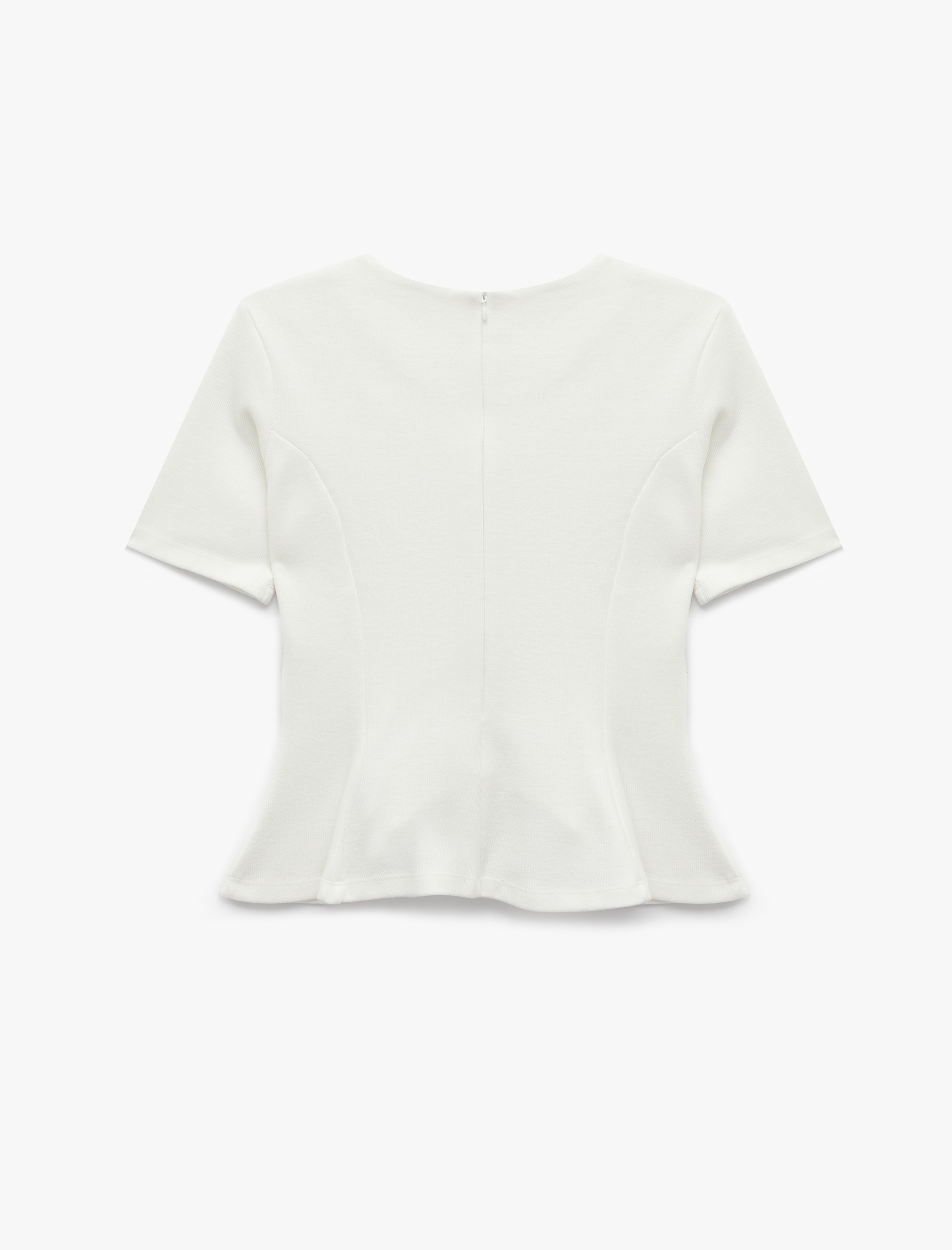   Slim Fit Bisiklet Yaka Kısa Kollu Peplum Bluz