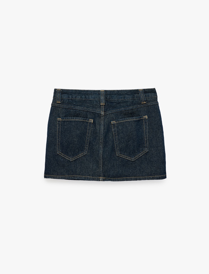  Normal Bel Cepli Pamuklu Mini Denim Şort Etek