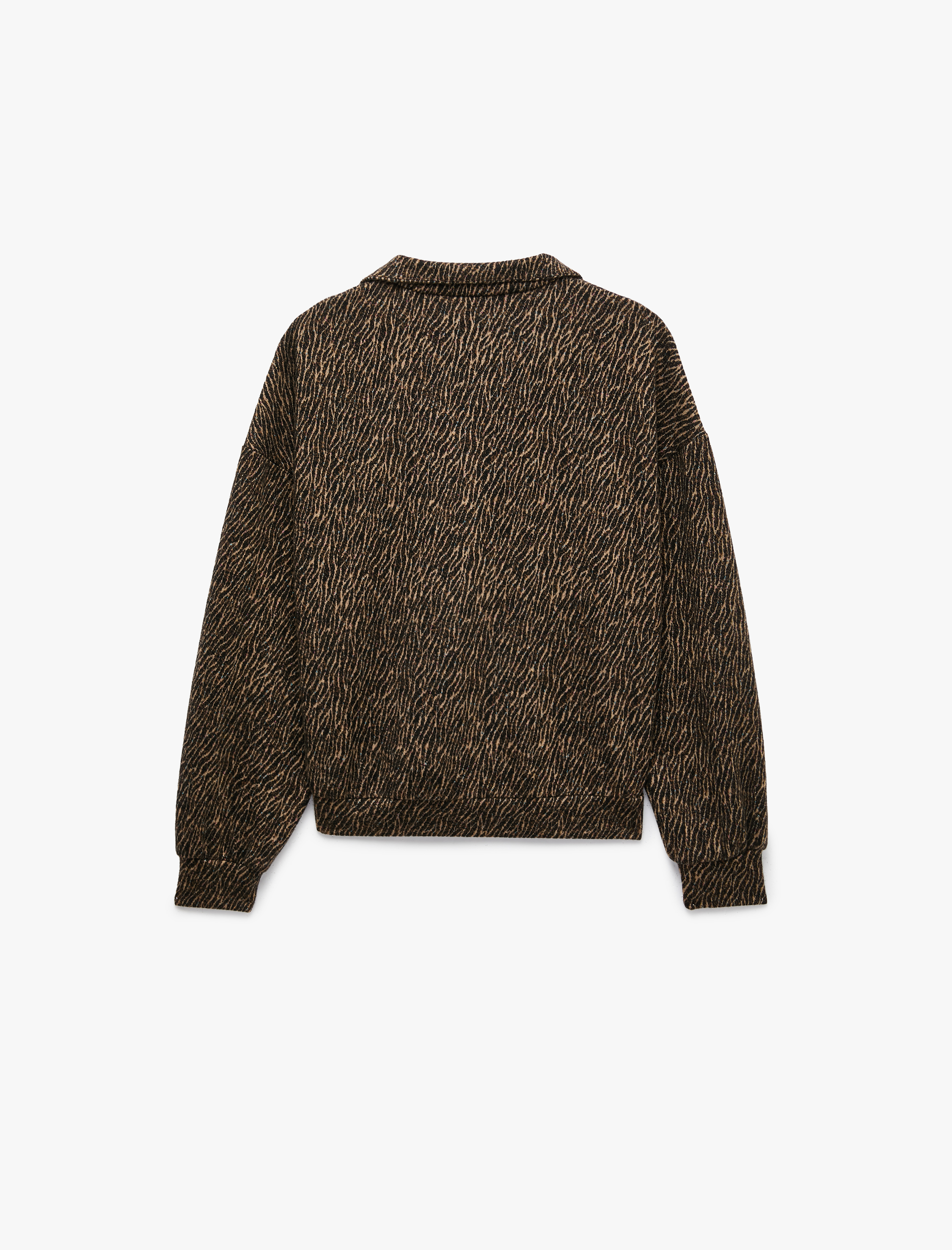   Desenli Uzun Kollu Fermuarlı Yaka Sweatshirt