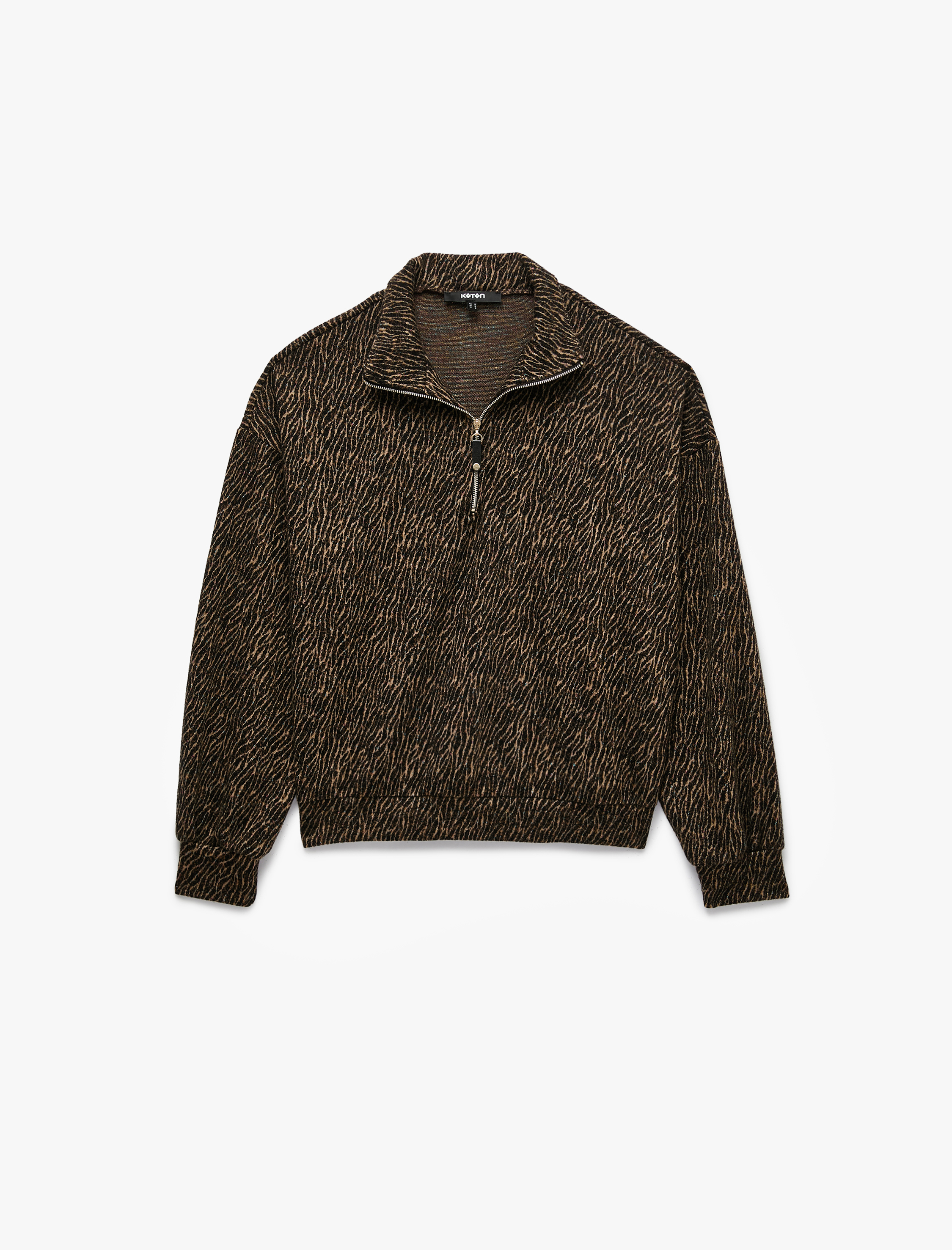   Desenli Uzun Kollu Fermuarlı Yaka Sweatshirt