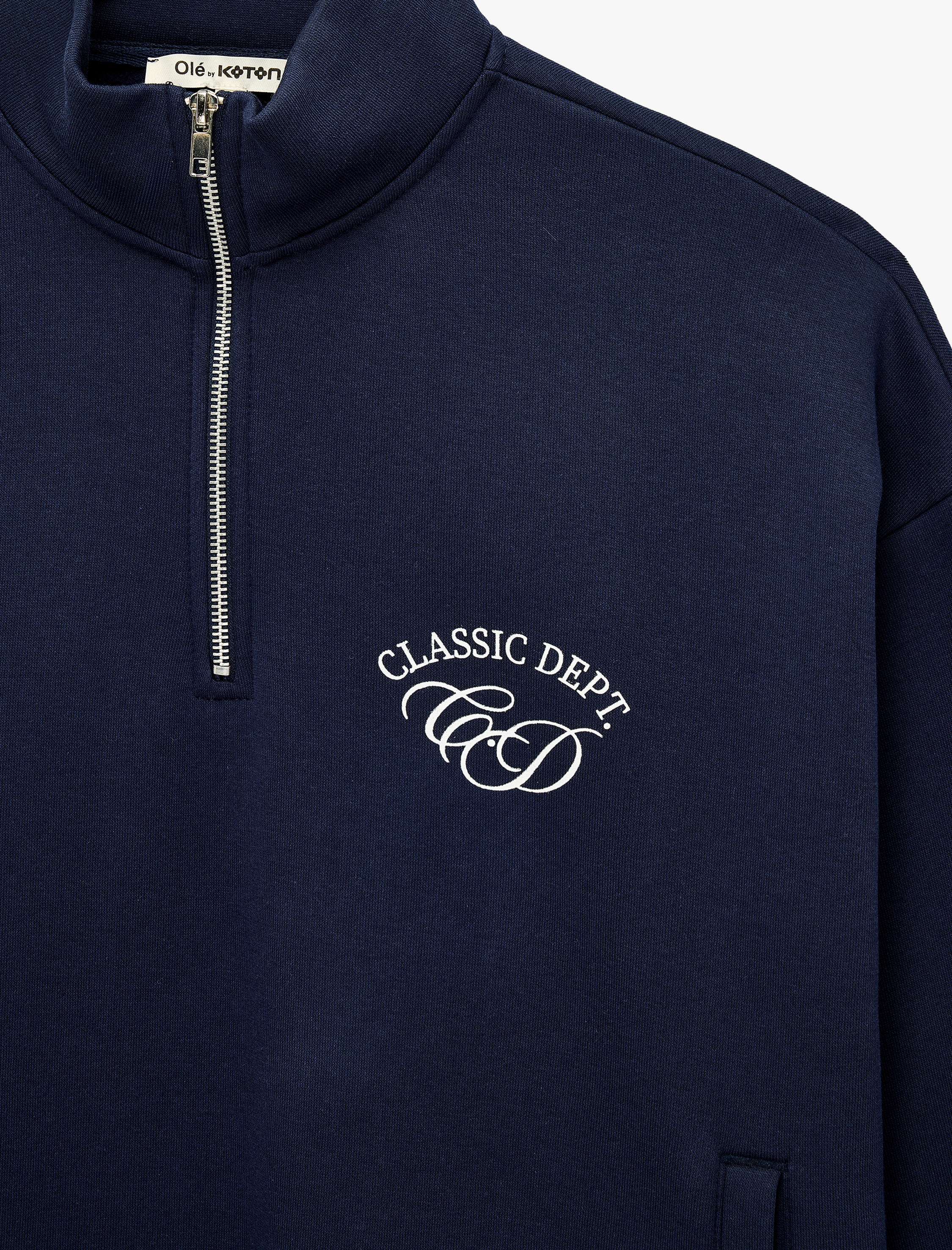   Şardonlu Rahat Kalıp Cep Detaylı Arkası Baskılı Yarım Fermuarlı Sweatshirt