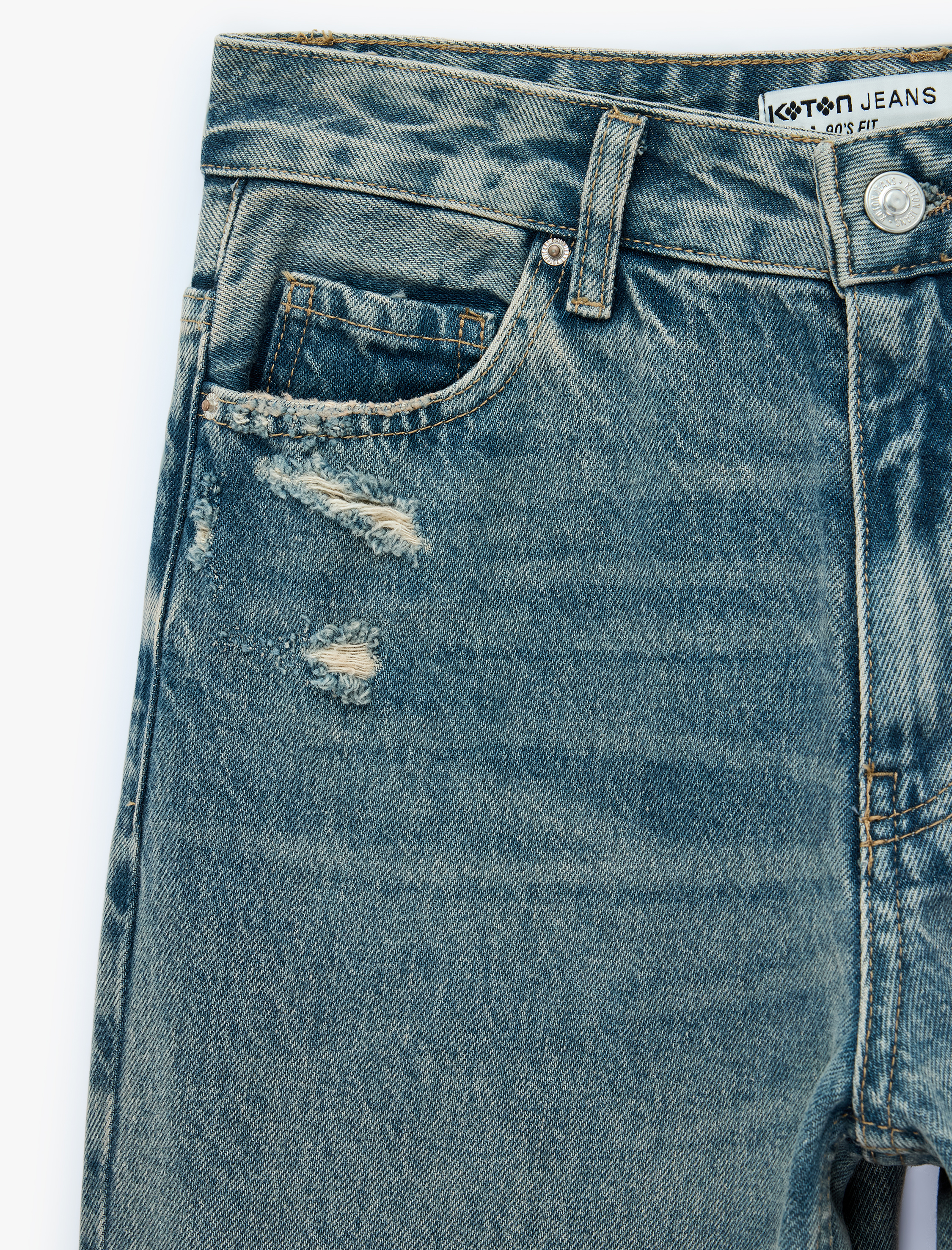   Yıpratma Detaylı Düşük Bel Rahat Kalıp Pamuklu Düz Paça Pantolon - Straight Fit Jean