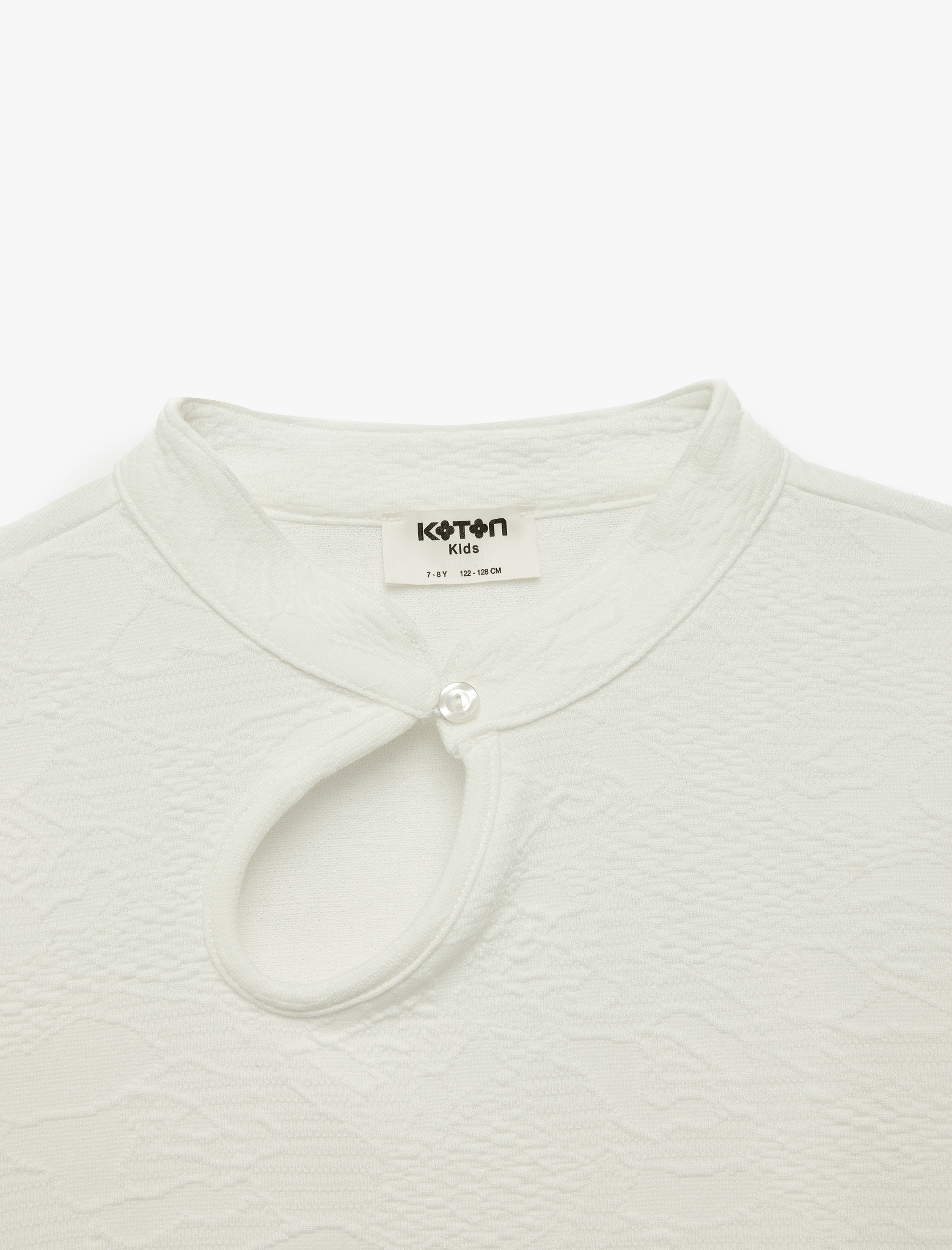  Kız Çocuk Düğmeli Slim Fit Pencere Detaylı Dik Yaka Kısa Kollu Bluz
