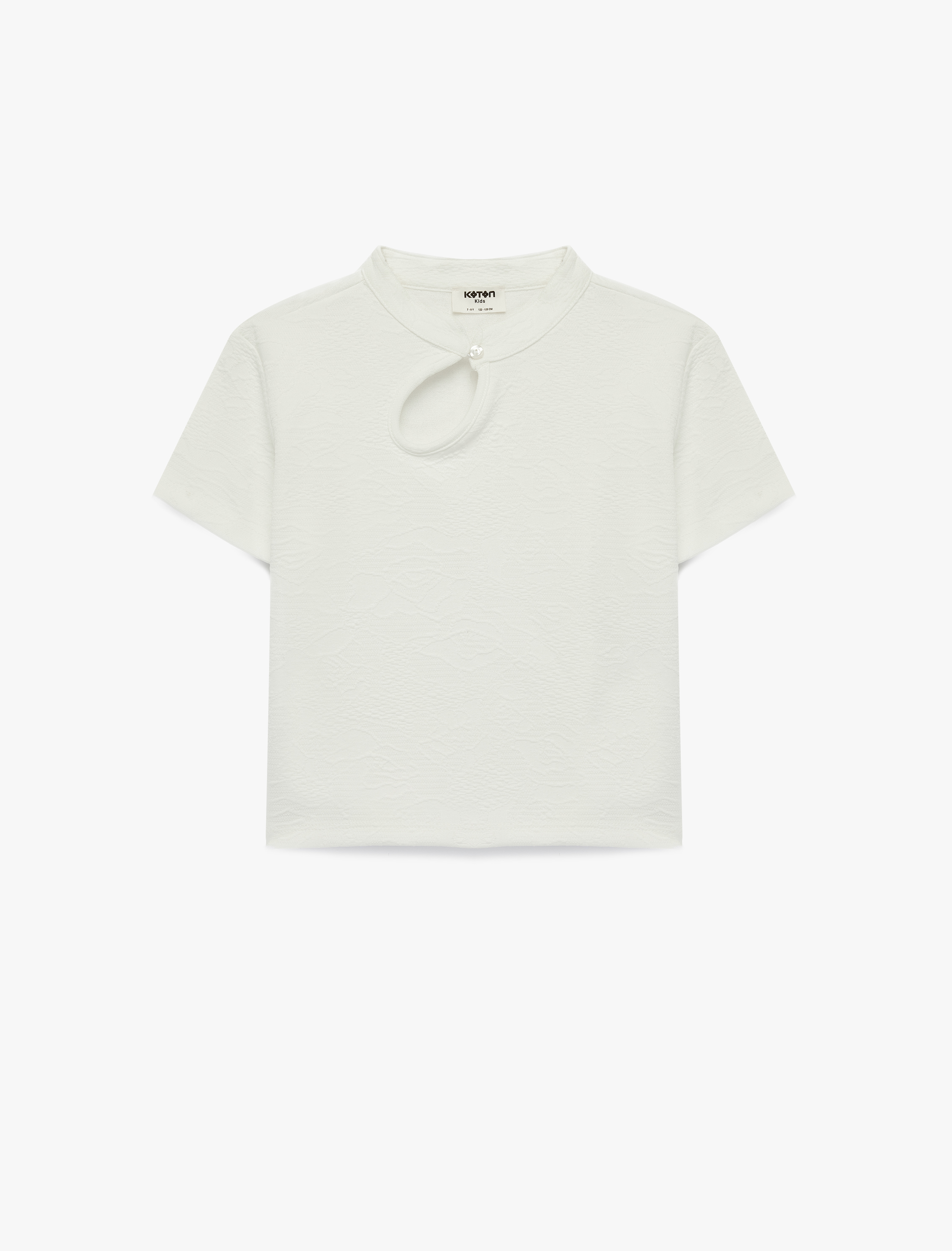  Kız Çocuk Düğmeli Slim Fit Pencere Detaylı Dik Yaka Kısa Kollu Bluz