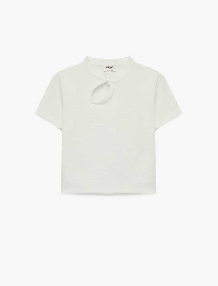 Kız Çocuk Düğmeli Slim Fit Pencere Detaylı Dik Yaka Kısa Kollu Bluz