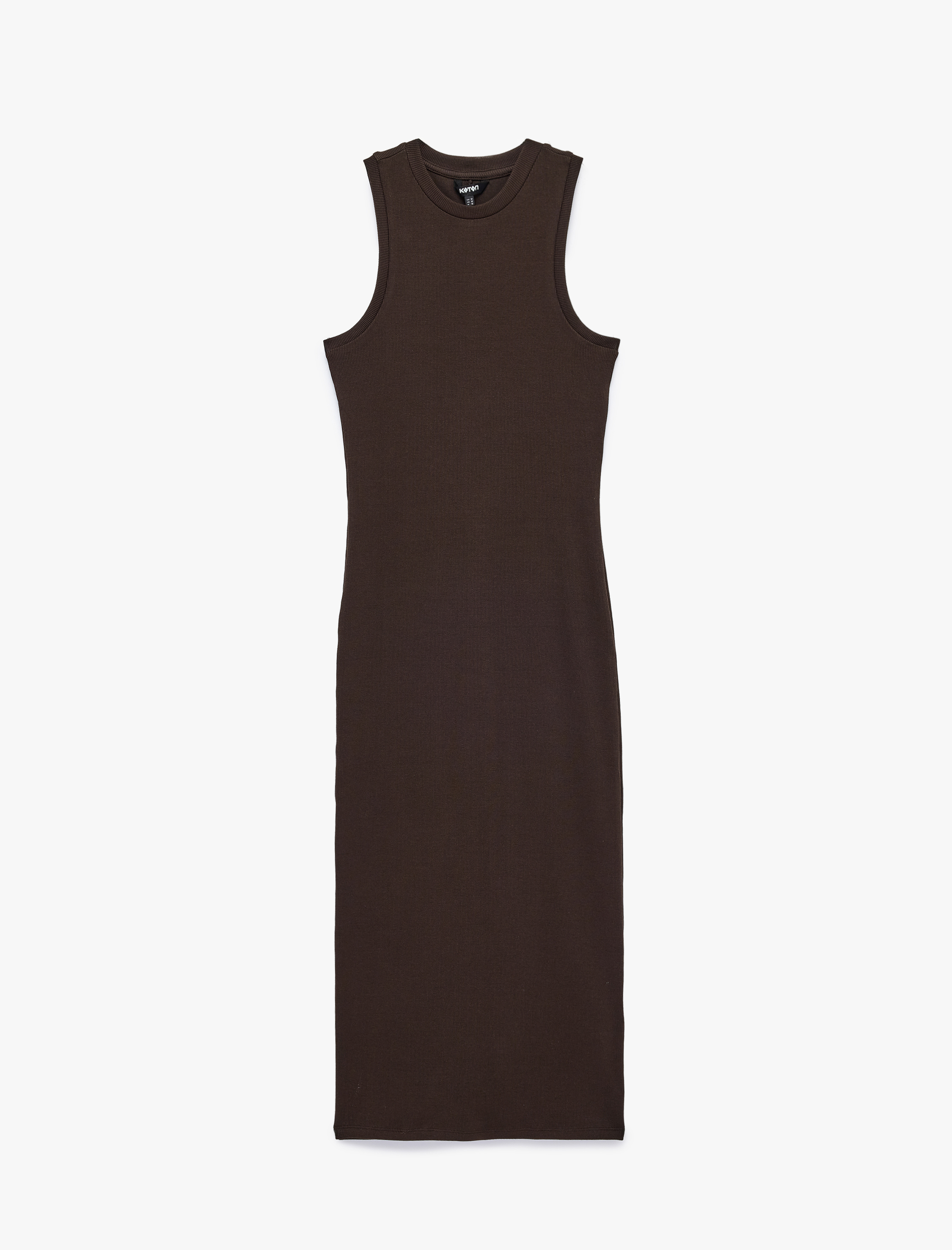   Kaşkorse Pamuklu Slim Fit Bisiklet Yaka Kolsuz Fitilli Bodycon Midi Elbise