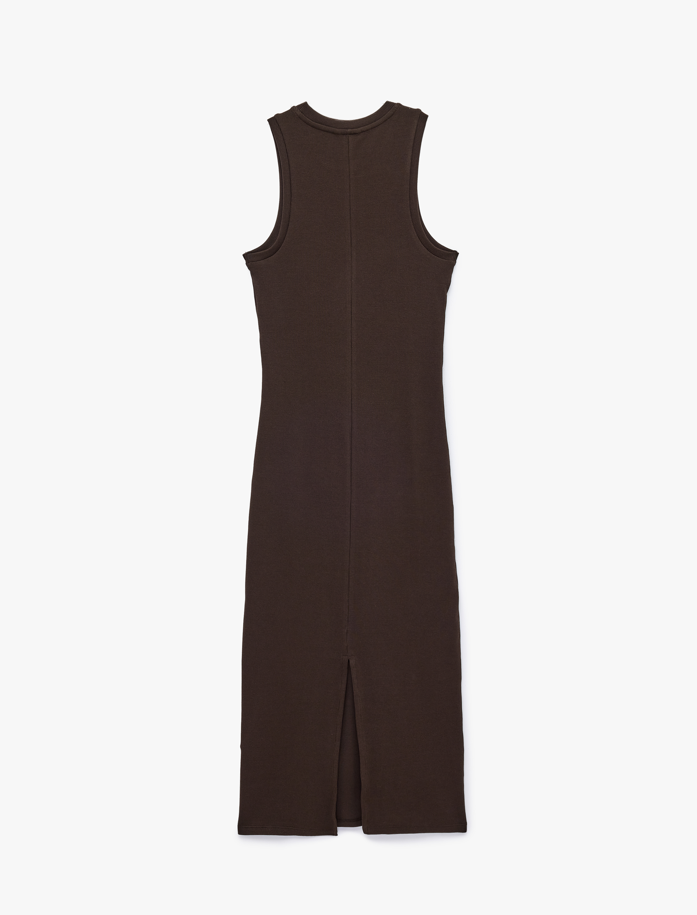   Kaşkorse Pamuklu Slim Fit Bisiklet Yaka Kolsuz Fitilli Bodycon Midi Elbise