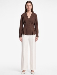 Slim Fit Düğmeli Uzun Kollu V Yaka Poplin Gömlek