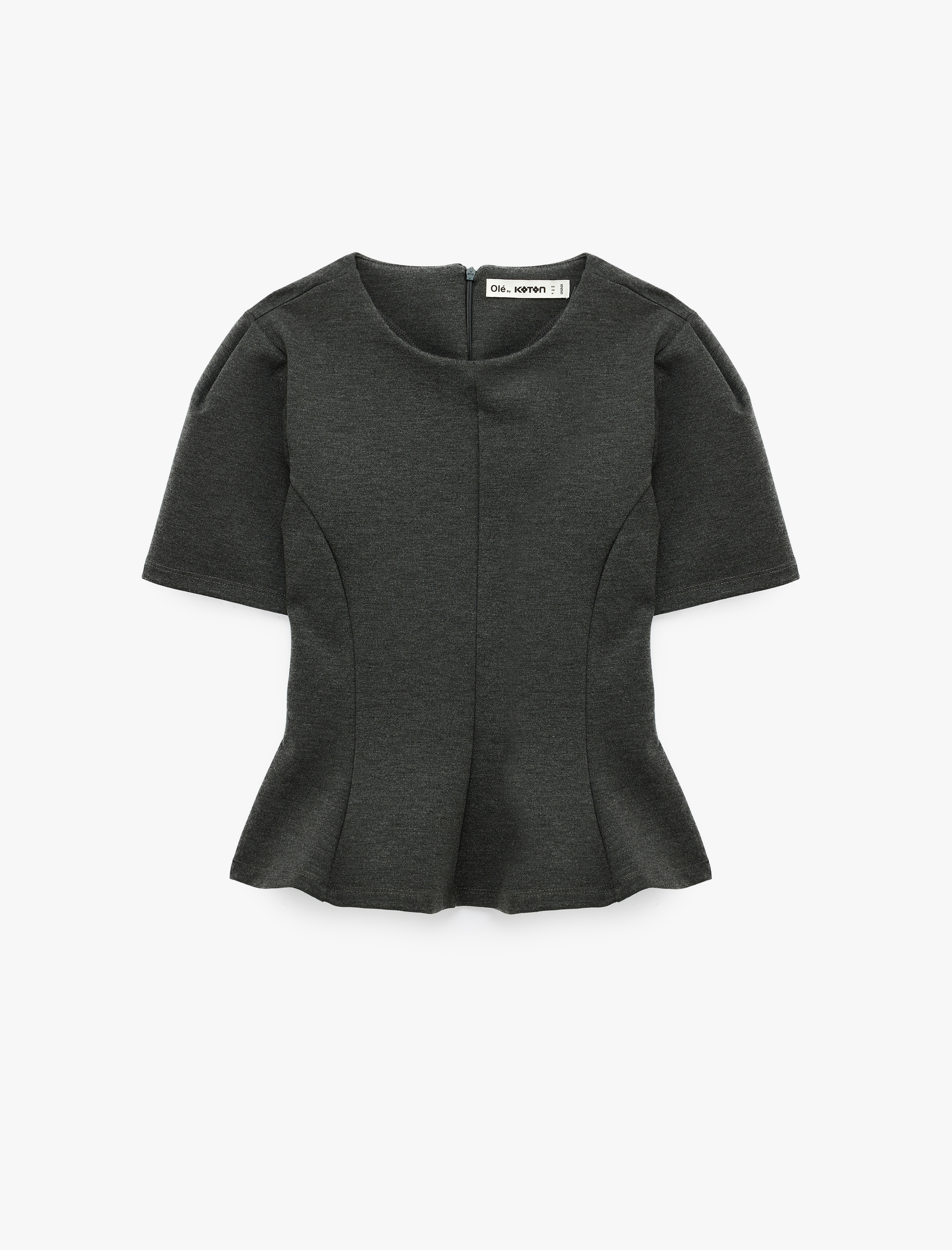   Slim Fi Dikiş Detaylı Bisiklet Yaka Kısa Kollu Peplum Tişört