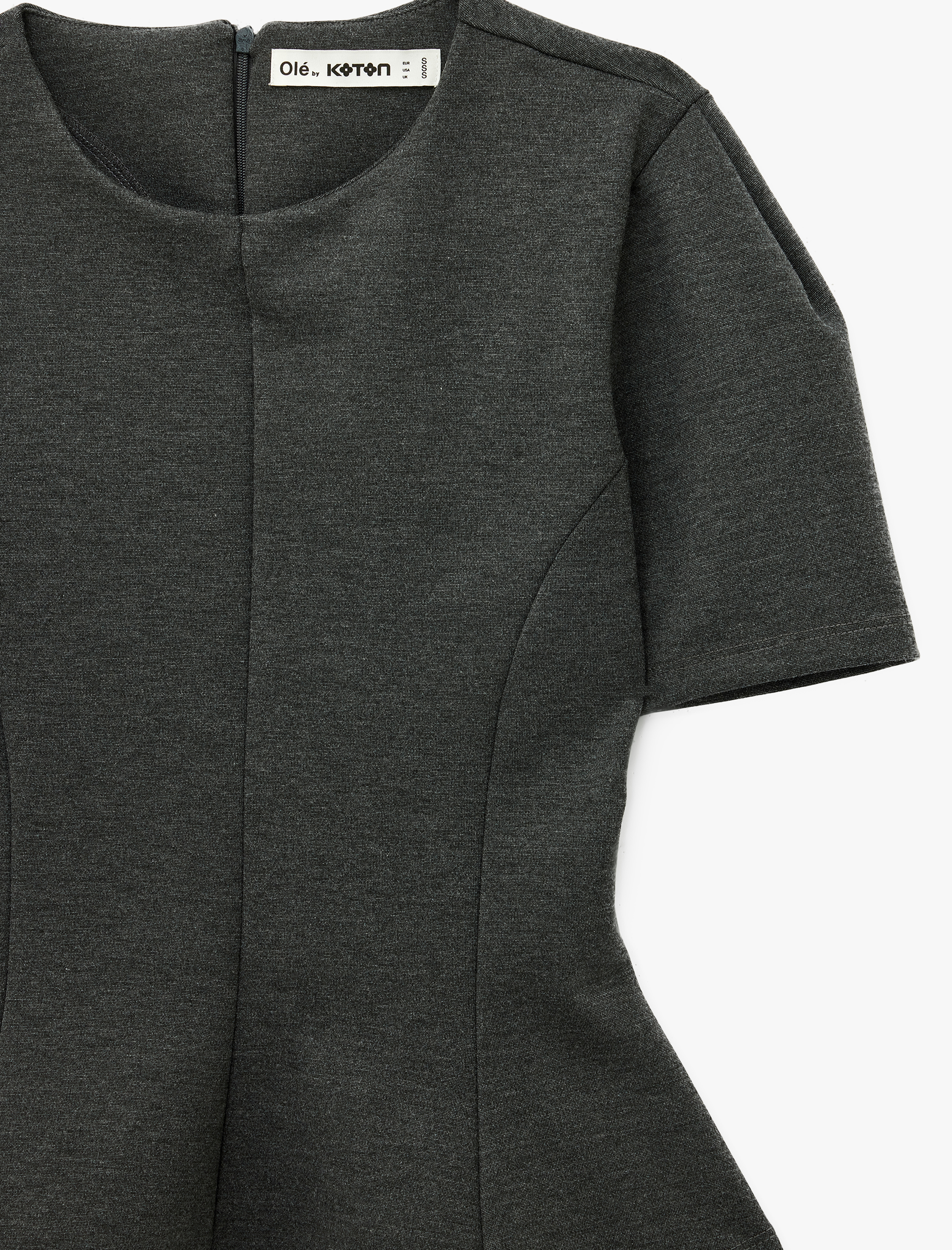   Slim Fi Dikiş Detaylı Bisiklet Yaka Kısa Kollu Peplum Tişört