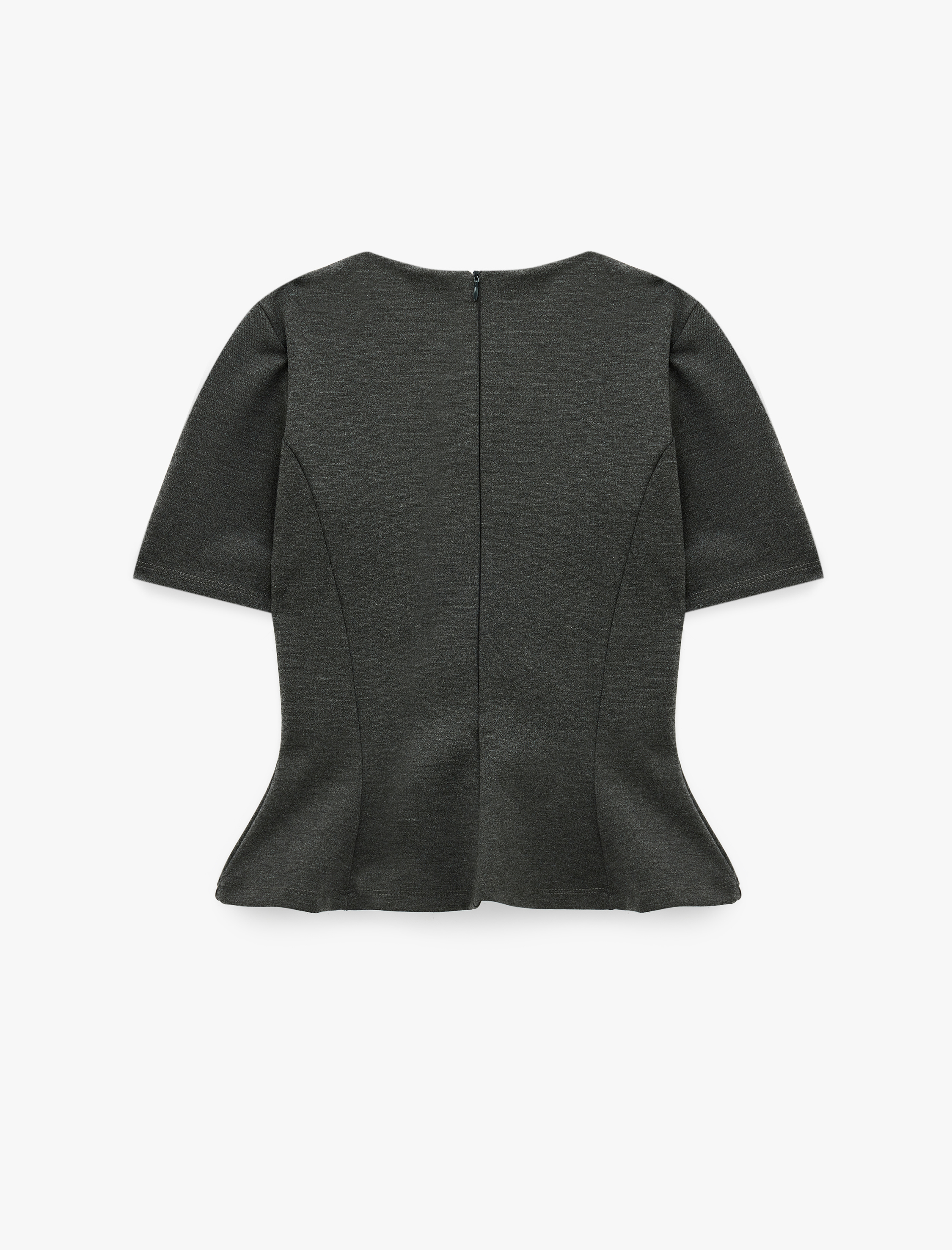   Slim Fi Dikiş Detaylı Bisiklet Yaka Kısa Kollu Peplum Tişört