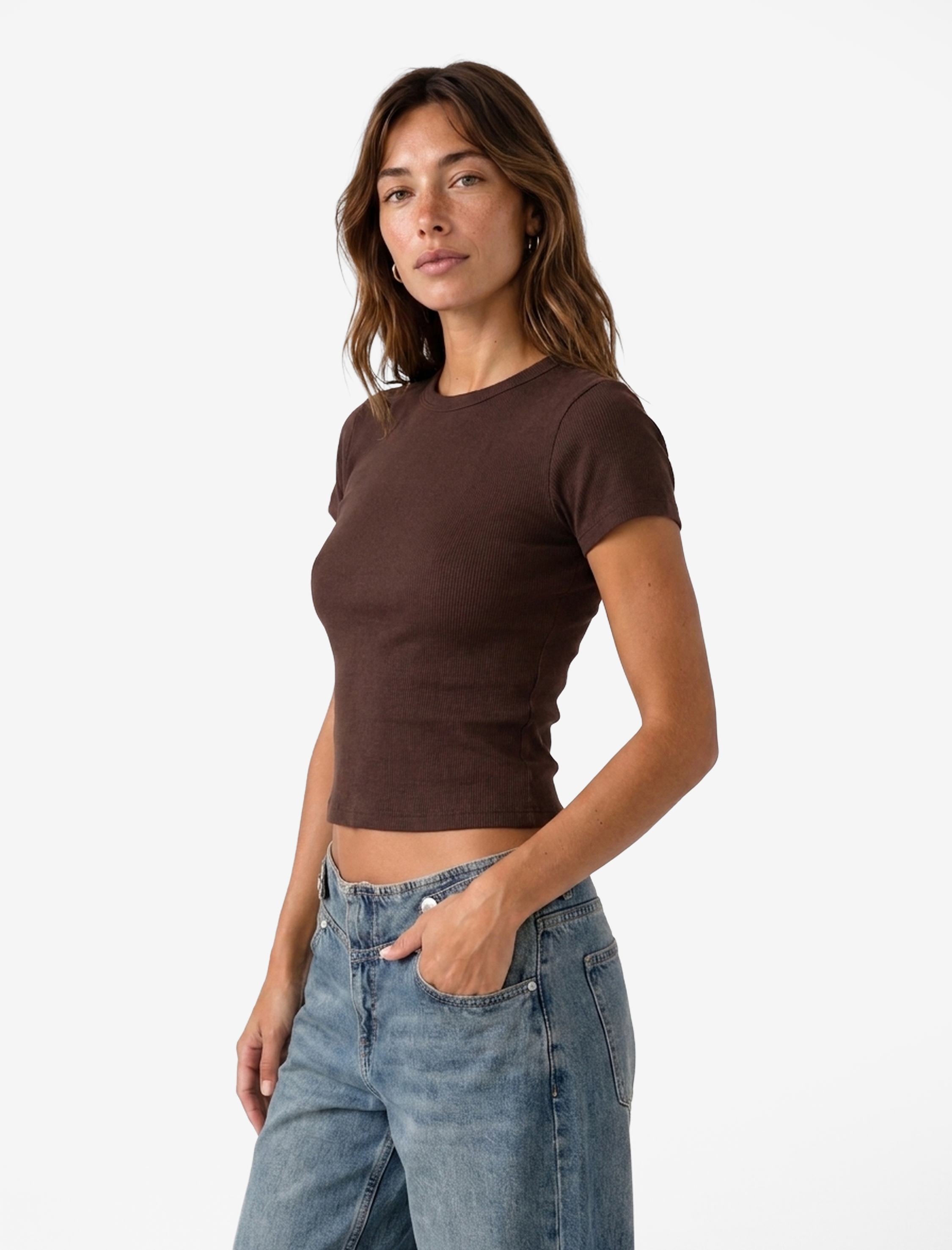   Slim Fit Kısa Kollu Bisiklet Yaka Pamuklu Fitilli Basic Tişört