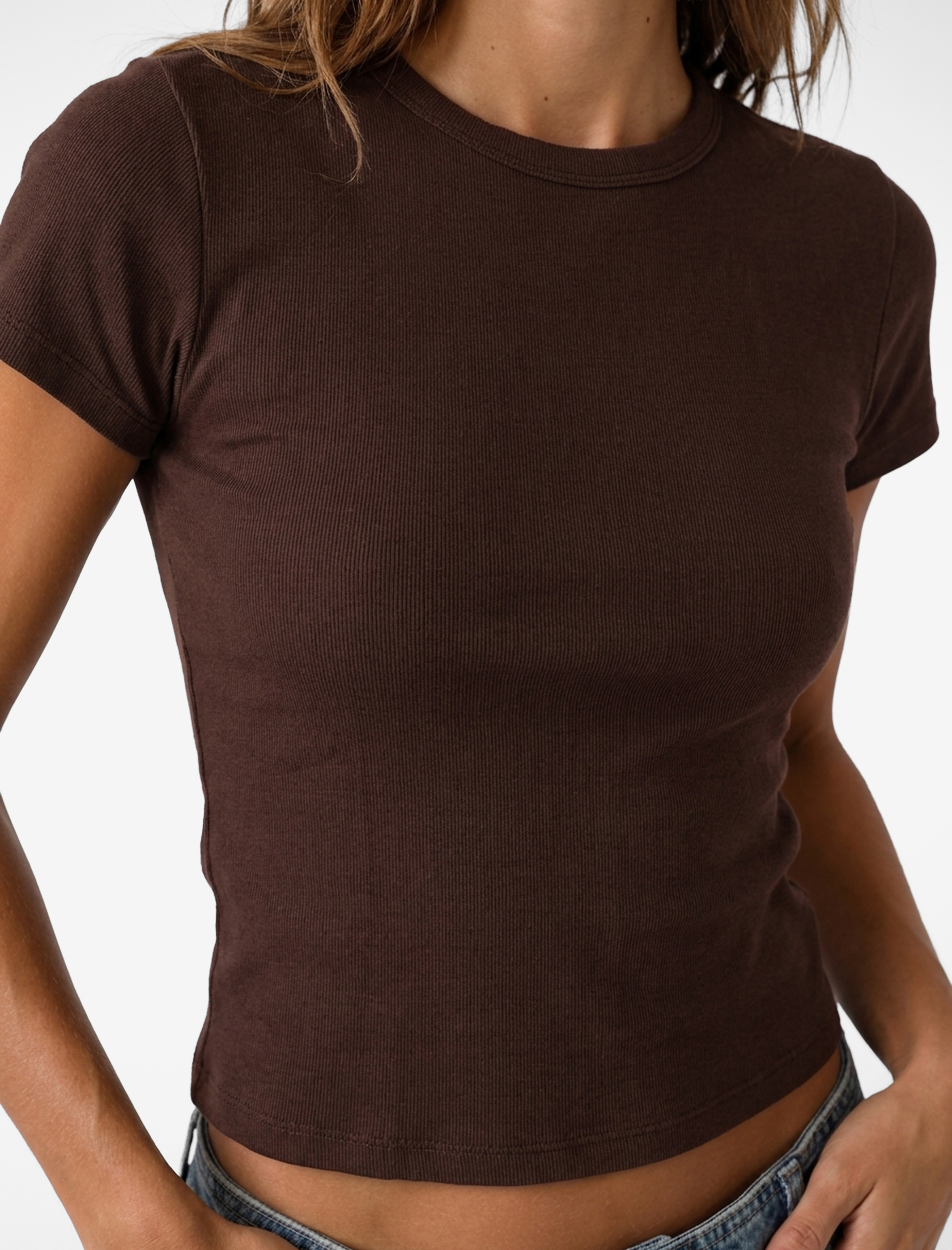   Slim Fit Kısa Kollu Bisiklet Yaka Pamuklu Fitilli Basic Tişört