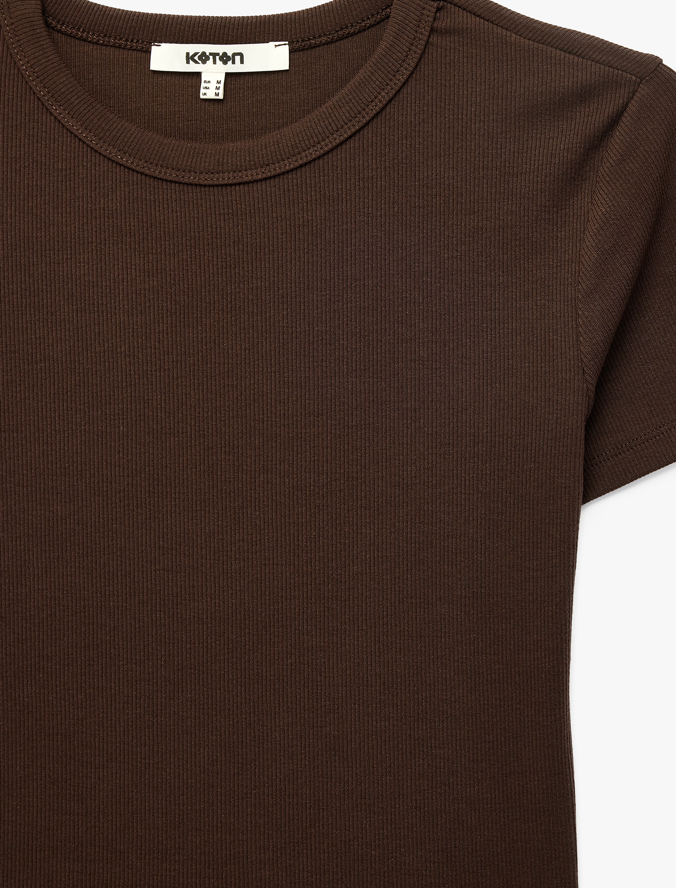   Slim Fit Kısa Kollu Bisiklet Yaka Pamuklu Fitilli Basic Tişört