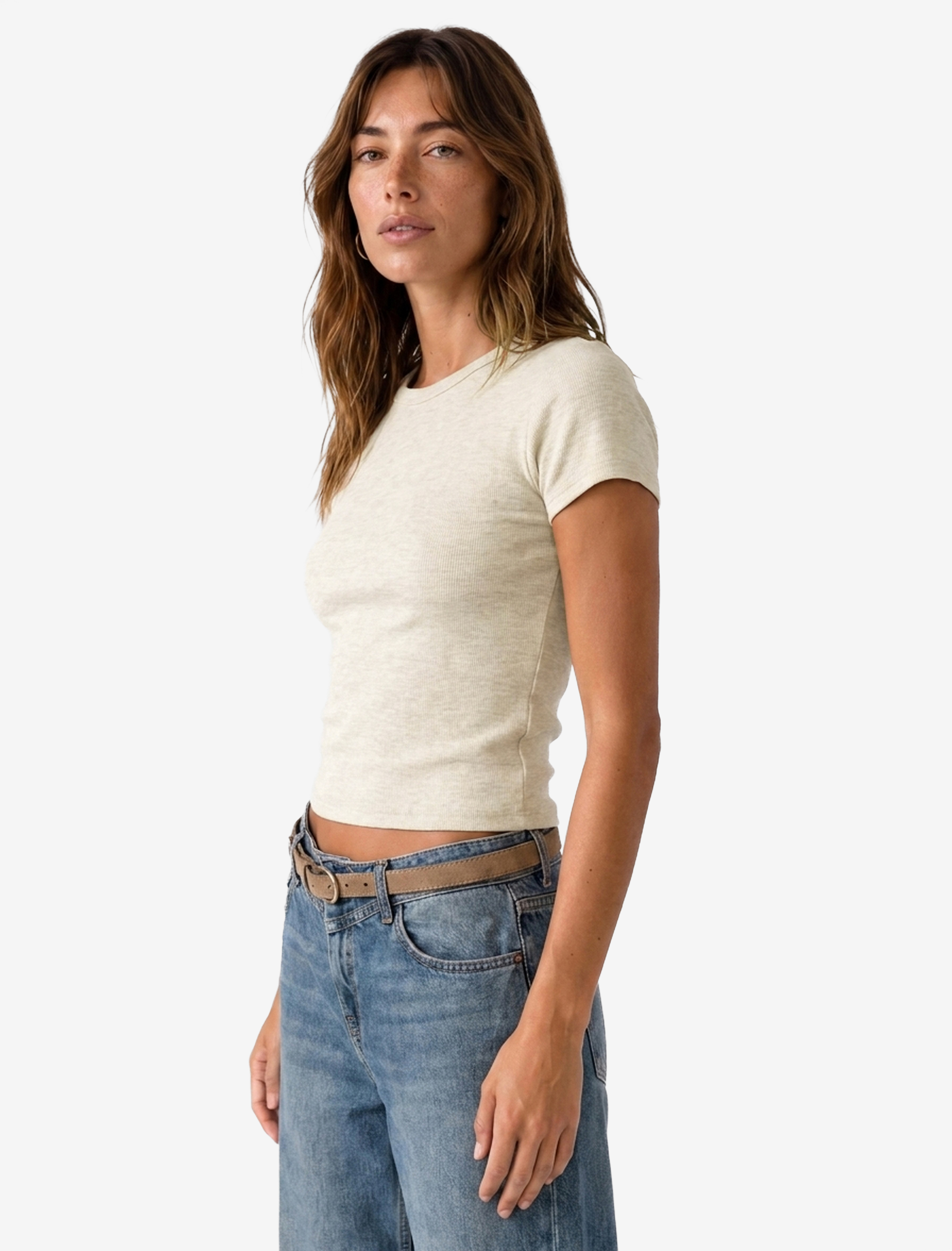   Slim Fit Kısa Kollu Bisiklet Yaka Pamuklu Fitilli Basic Tişört